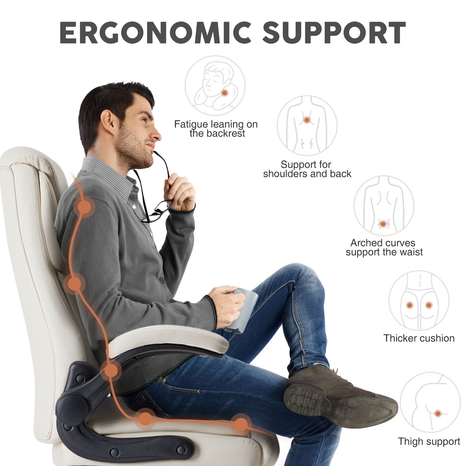 Ergonomic PU Leather Desk Chair - High Back & Flip-Up Armrests-American Furniture Outlet