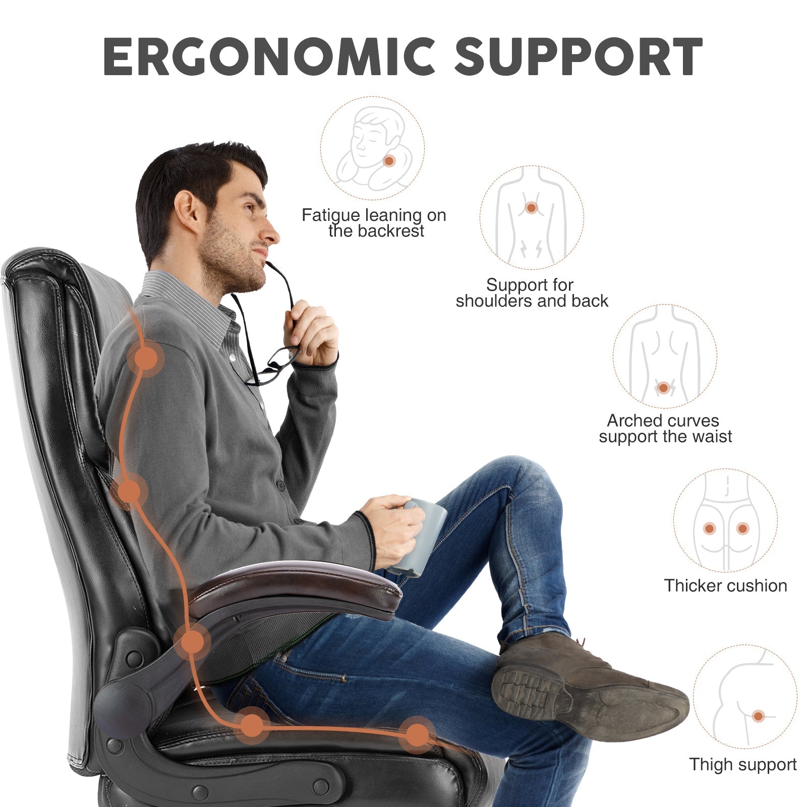 Ergonomic PU Leather Desk Chair - High Back & Flip-Up Armrests-American Furniture Outlet