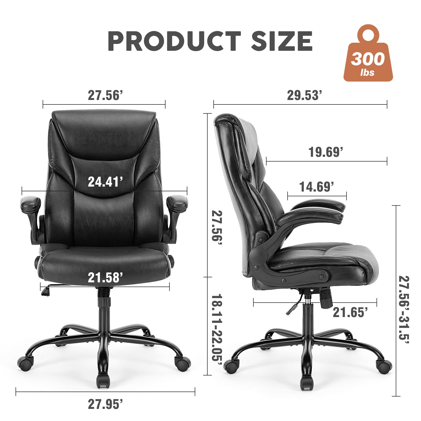 Ergonomic PU Leather Desk Chair - High Back & Flip-Up Armrests-American Furniture Outlet