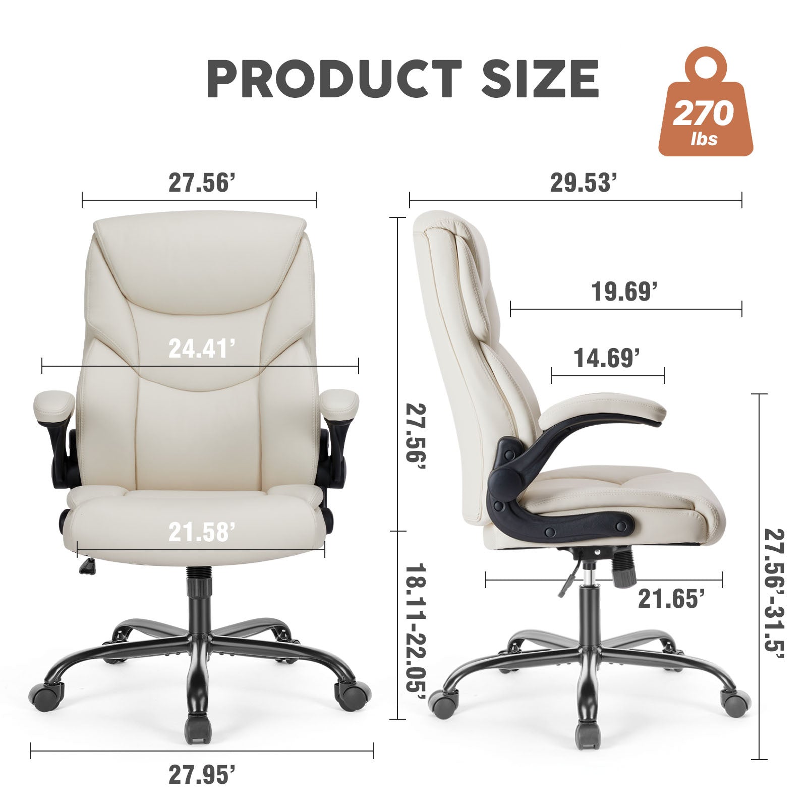 Ergonomic PU Leather Desk Chair - High Back & Flip-Up Armrests-American Furniture Outlet