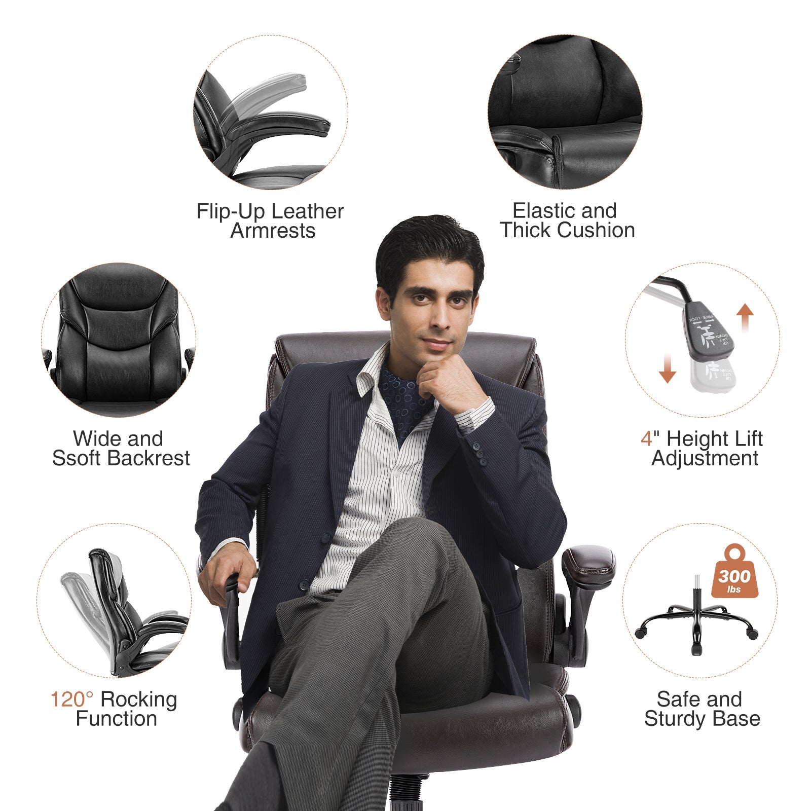 Ergonomic PU Leather Desk Chair - High Back & Flip-Up Armrests-American Furniture Outlet