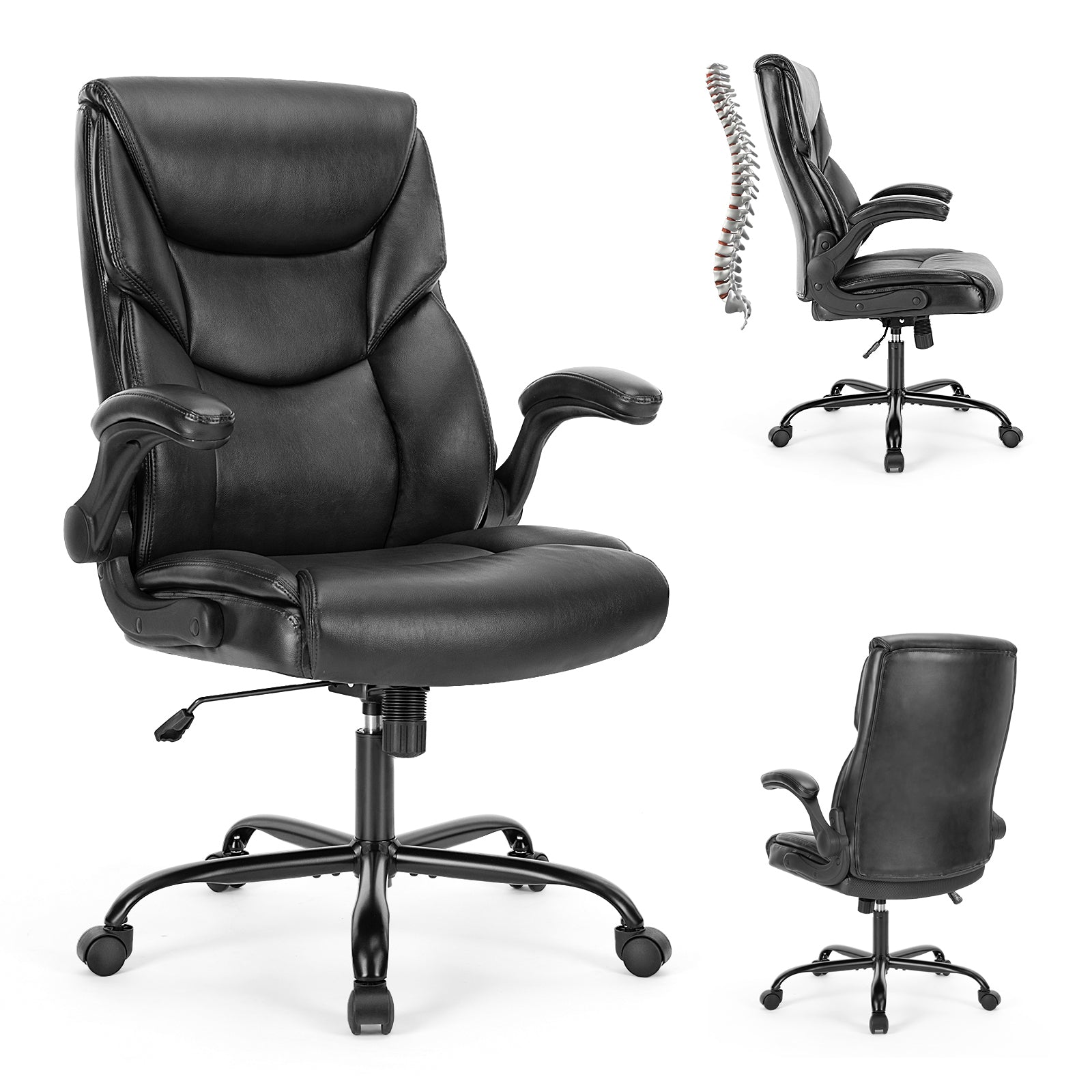 Ergonomic PU Leather Desk Chair - High Back & Flip-Up Armrests-American Furniture Outlet