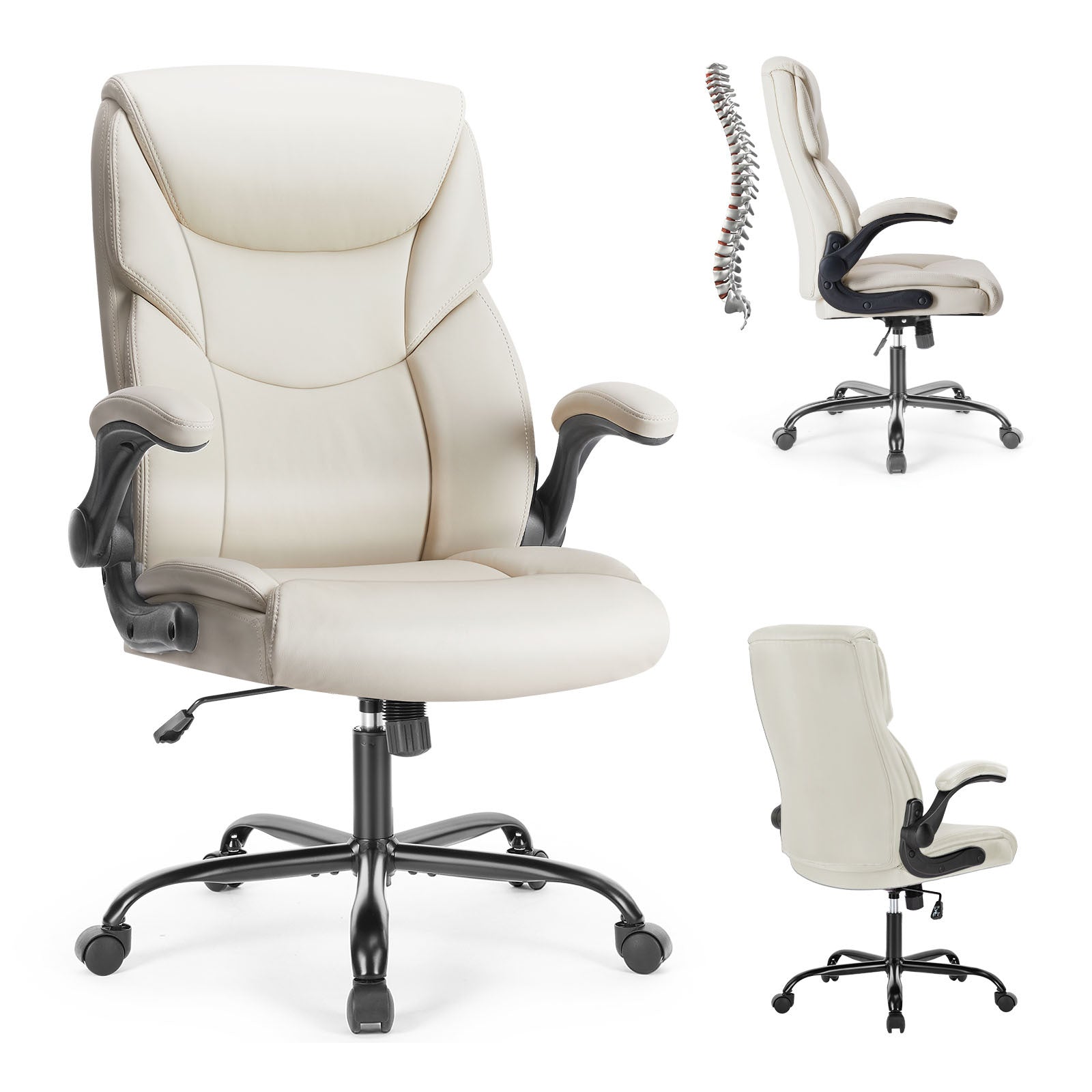 Ergonomic PU Leather Desk Chair - High Back & Flip-Up Armrests-American Furniture Outlet