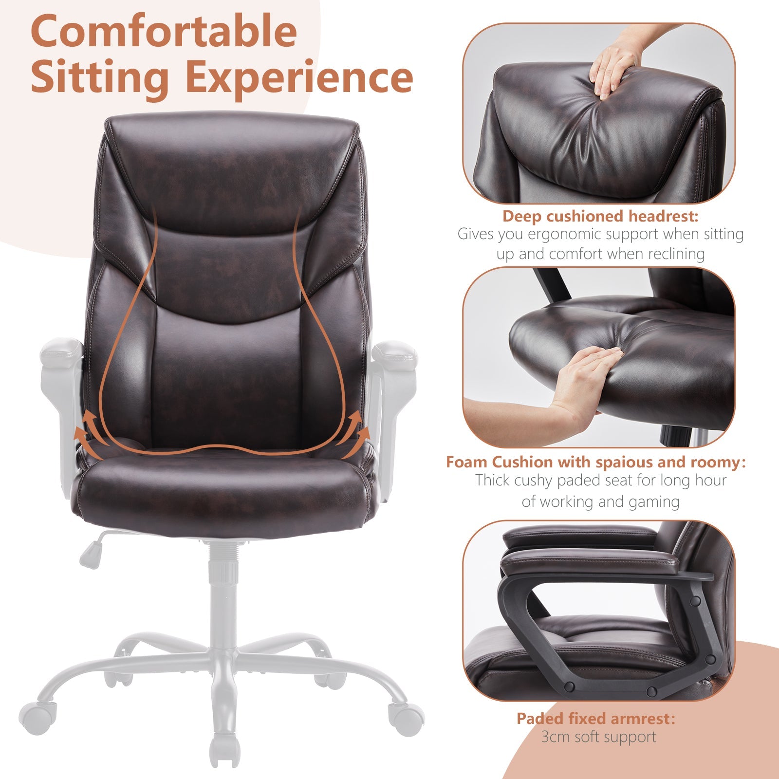 Ergonomic PU Leather Desk Chair with Armrests-American Furniture Outlet