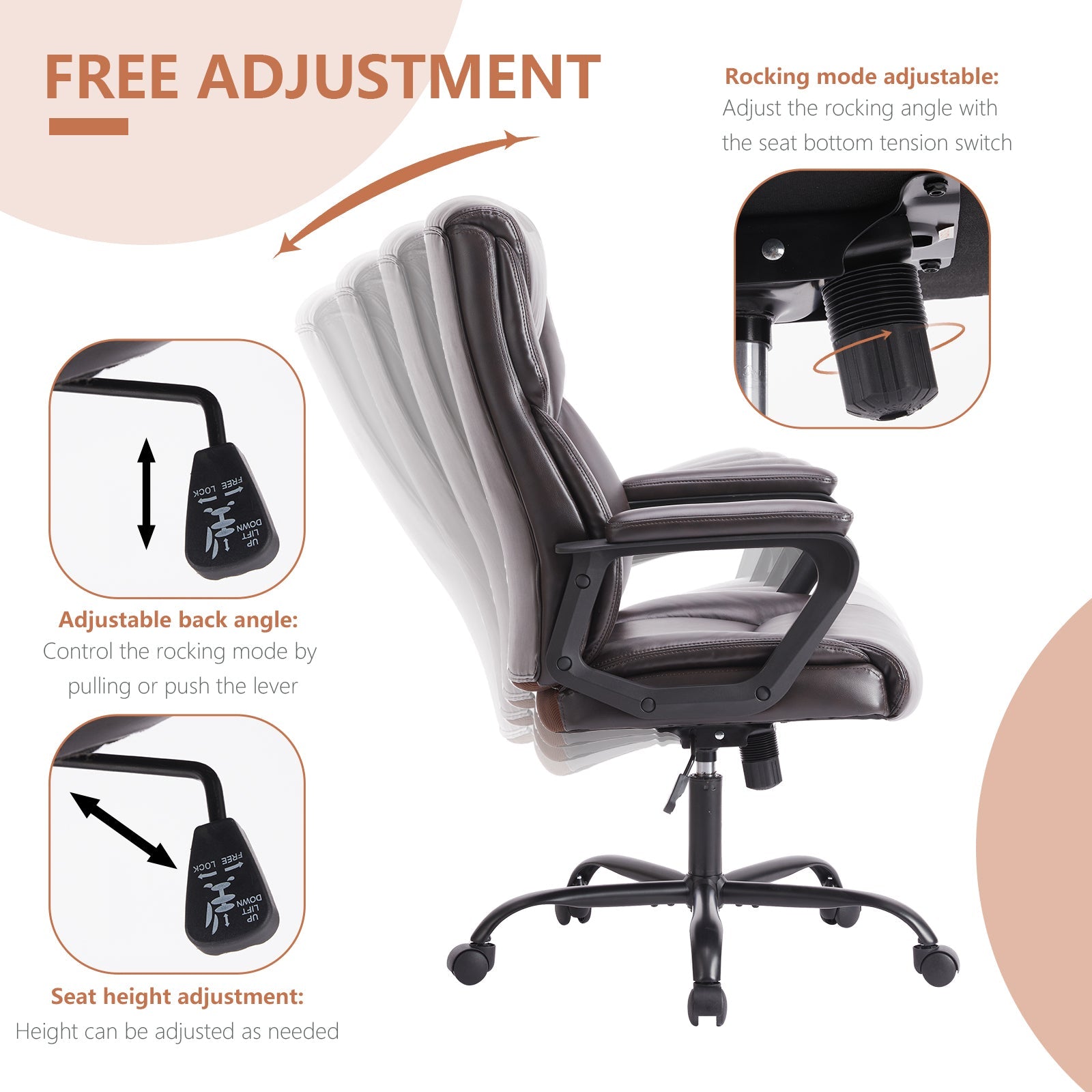 Ergonomic PU Leather Desk Chair with Armrests-American Furniture Outlet