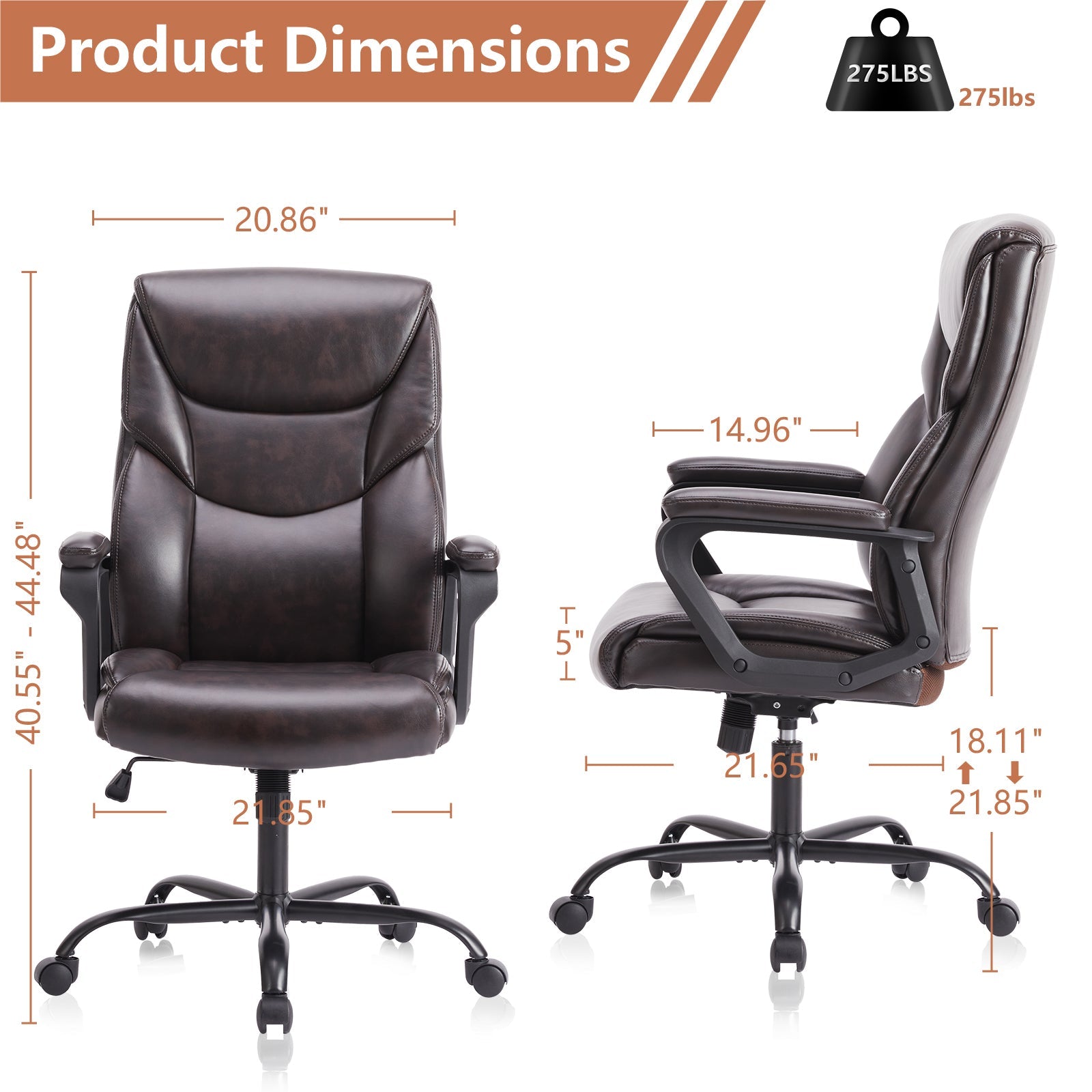 Ergonomic PU Leather Desk Chair with Armrests-American Furniture Outlet