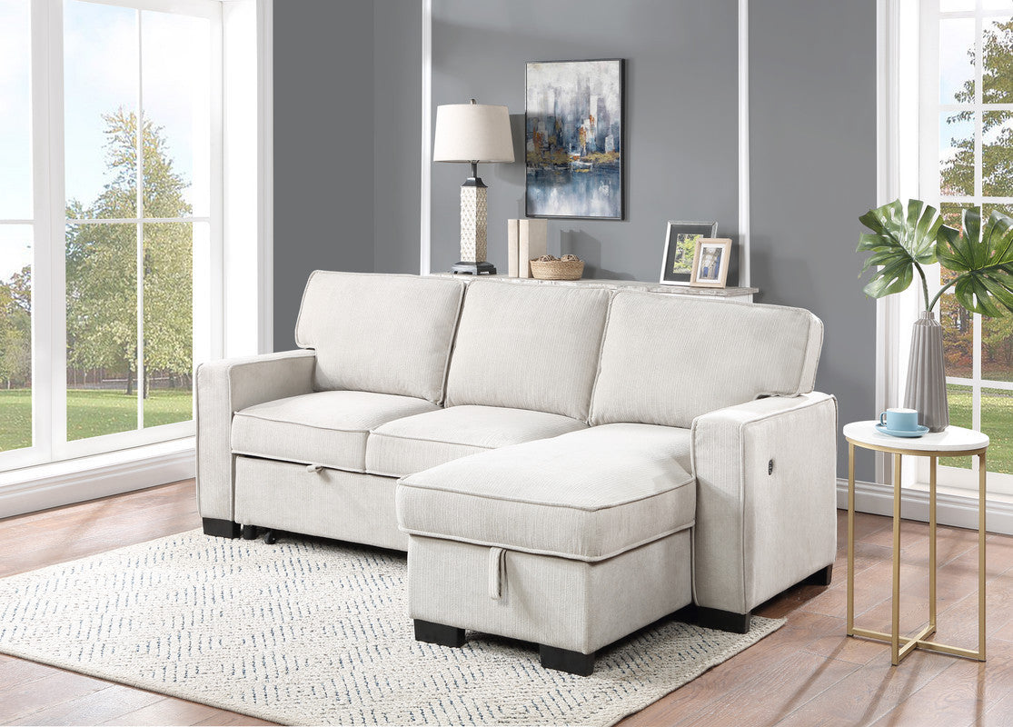 Estelle Sleeper Sectional - Beige Fabric, Storage & USB-American Furniture Outlet