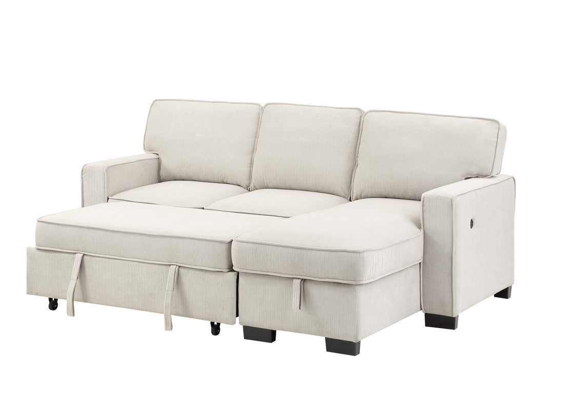 Estelle Sleeper Sectional - Beige Fabric, Storage & USB-American Furniture Outlet