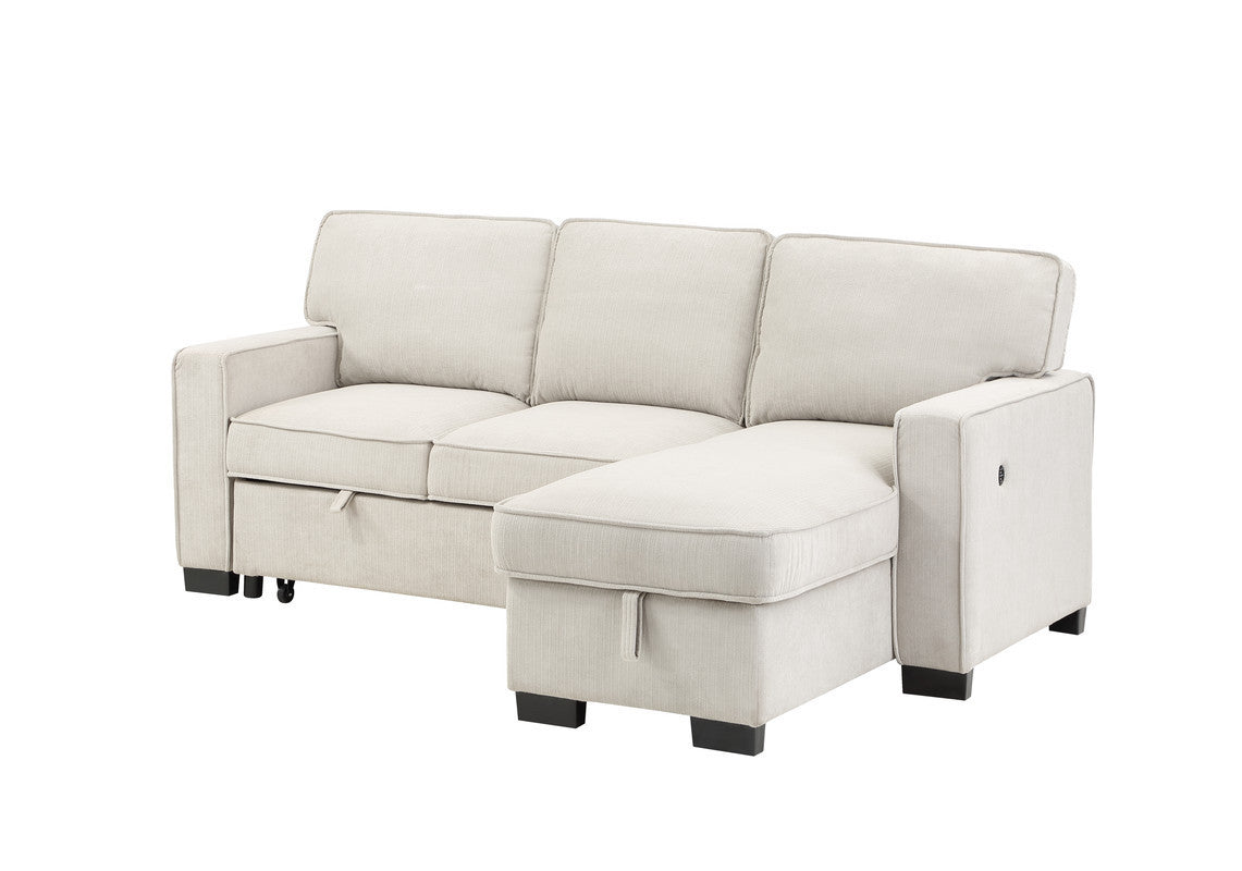 Estelle Sleeper Sectional - Beige Fabric, Storage & USB-American Furniture Outlet