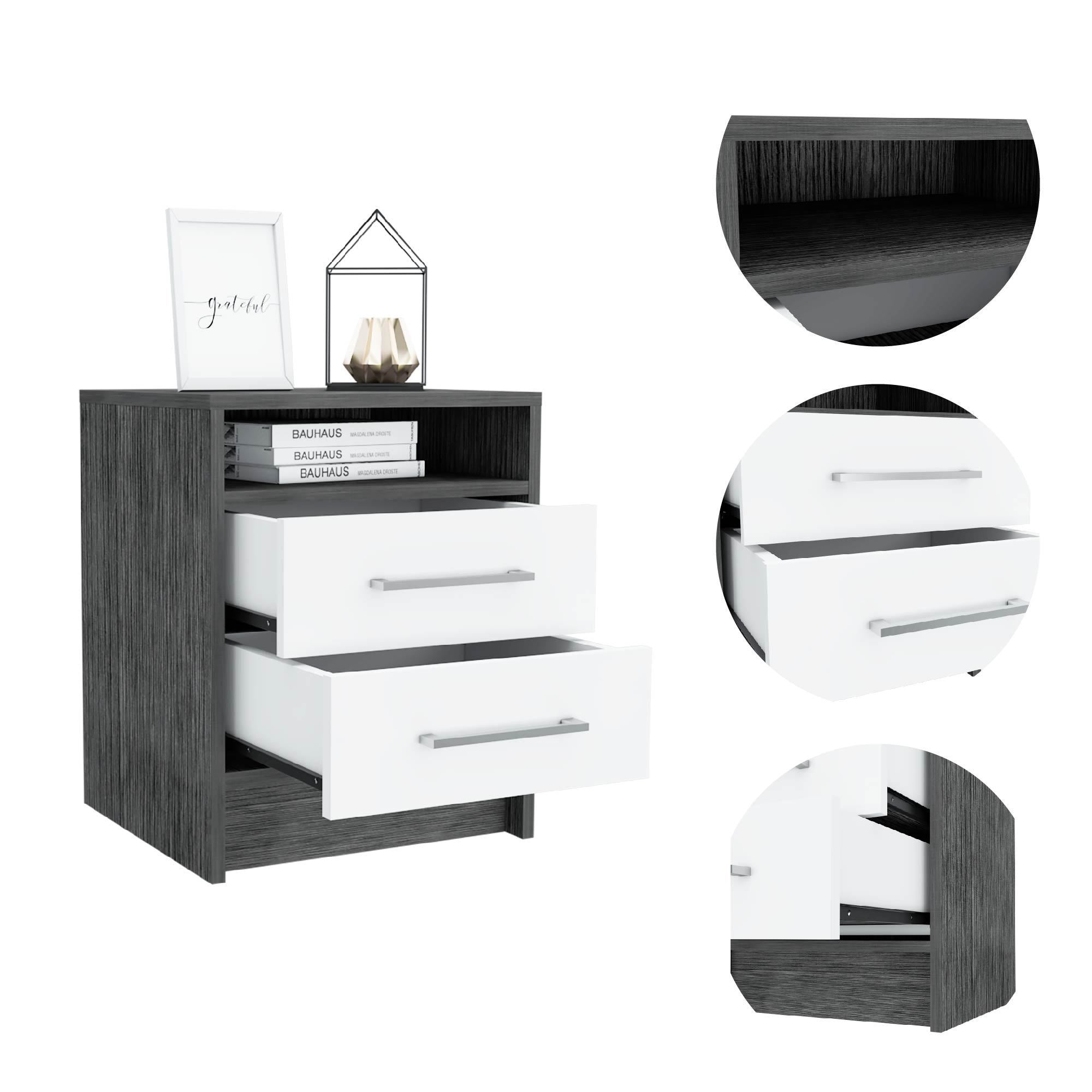 Eter Nightstand, 2 Drawers, Oak/White-American Furniture Outlet