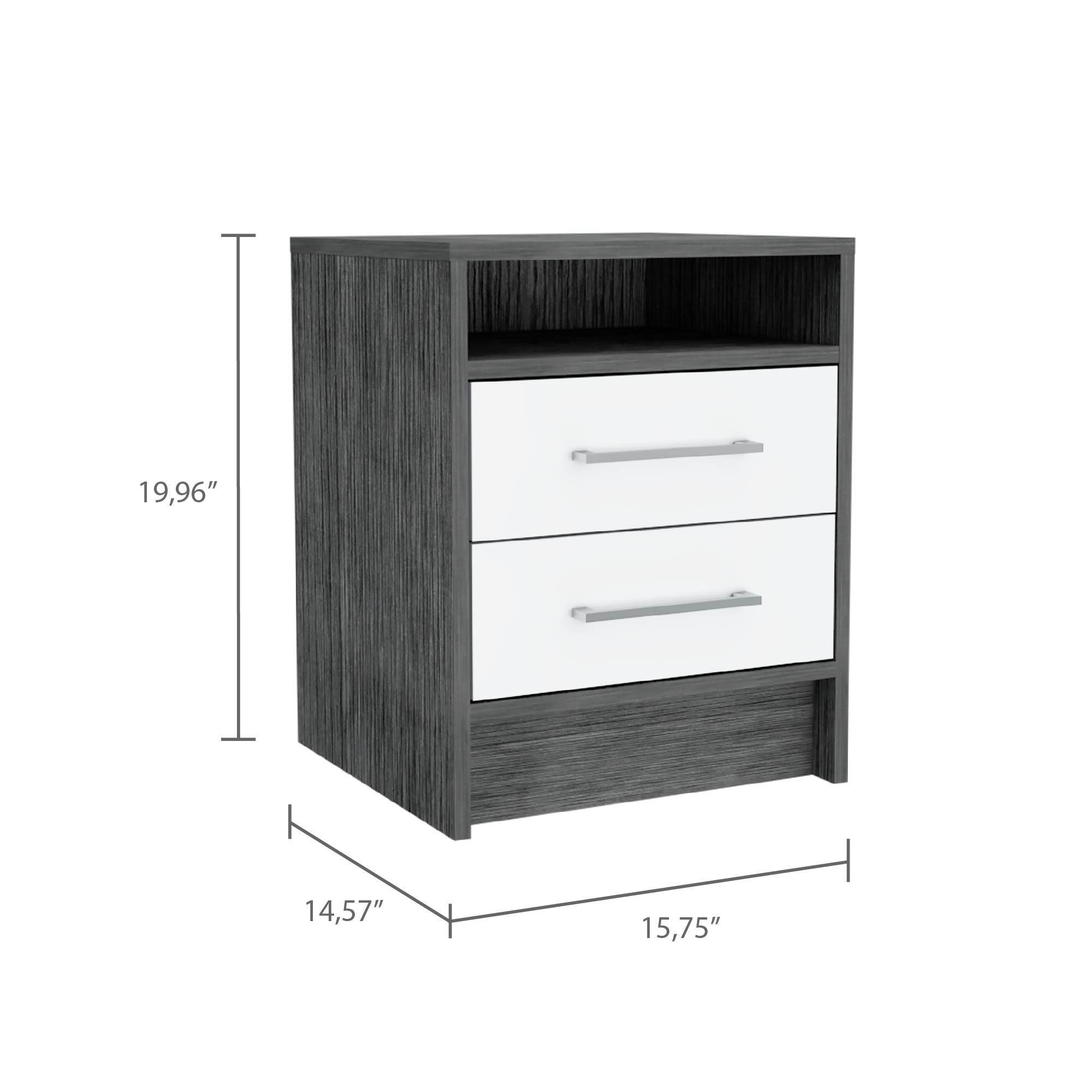 Eter Nightstand, 2 Drawers, Oak/White-American Furniture Outlet