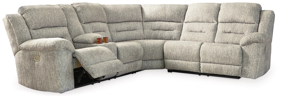 Family Den Pewter Power Reclining Sectional-Signature Design by Ashley®-American Furniture Outlet