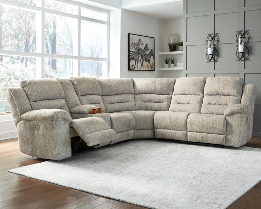 Family Den Pewter Power Reclining Sectional-Signature Design by Ashley®-American Furniture Outlet