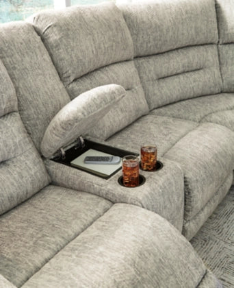 Family Den Pewter Power Reclining Sectional-Signature Design by Ashley®-American Furniture Outlet