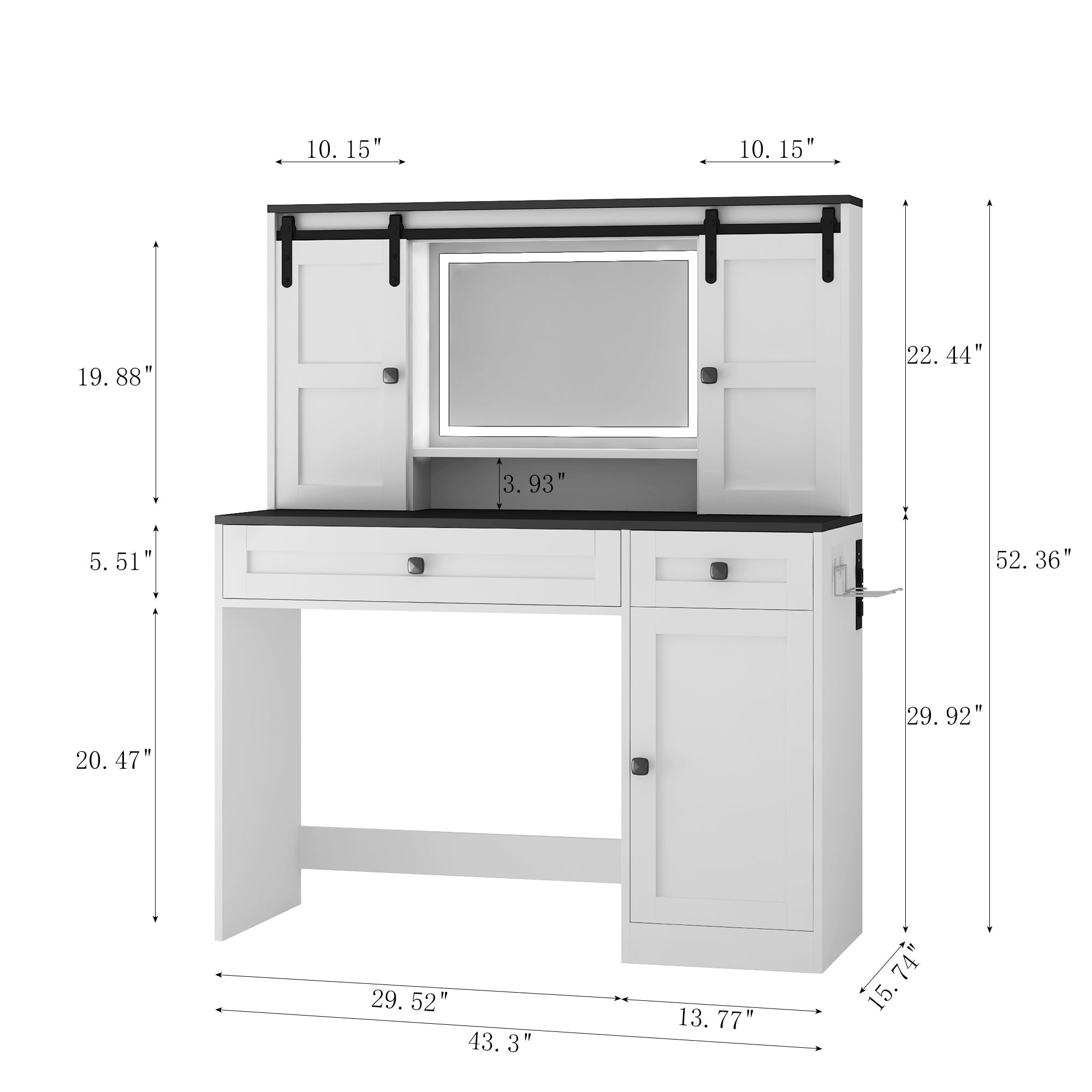 Farmhouse Vanity Set w/ Lighted Mirror - 43"-American Furniture Outlet