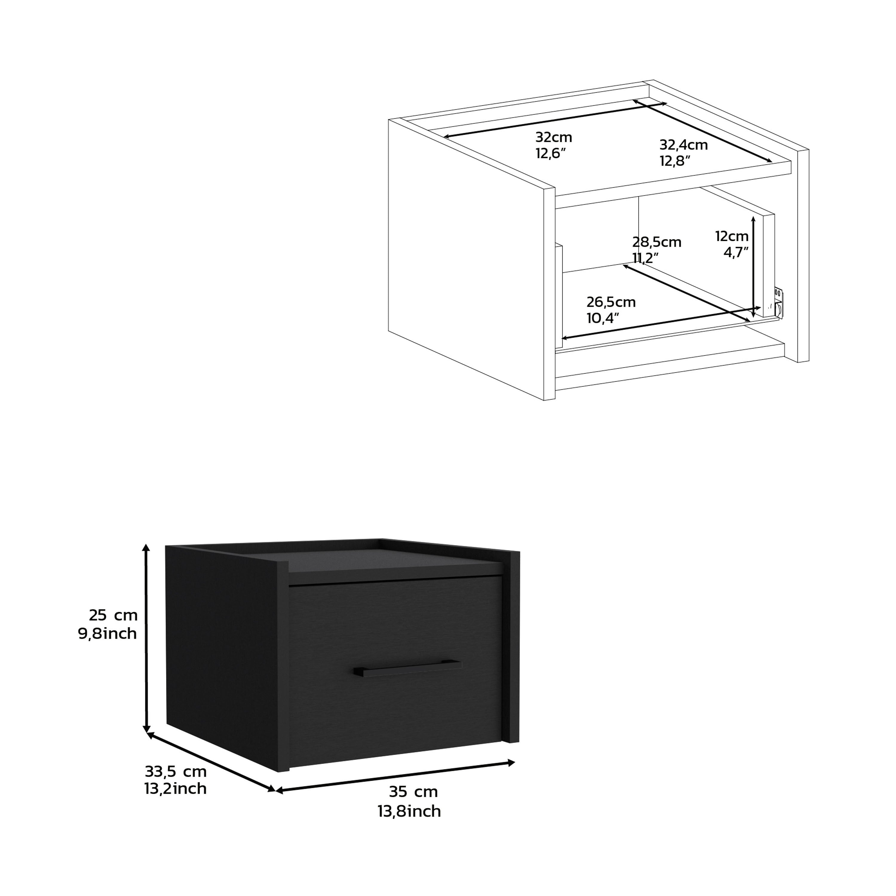 Floating Nightstand w/ Drawer, Black-American Furniture Outlet