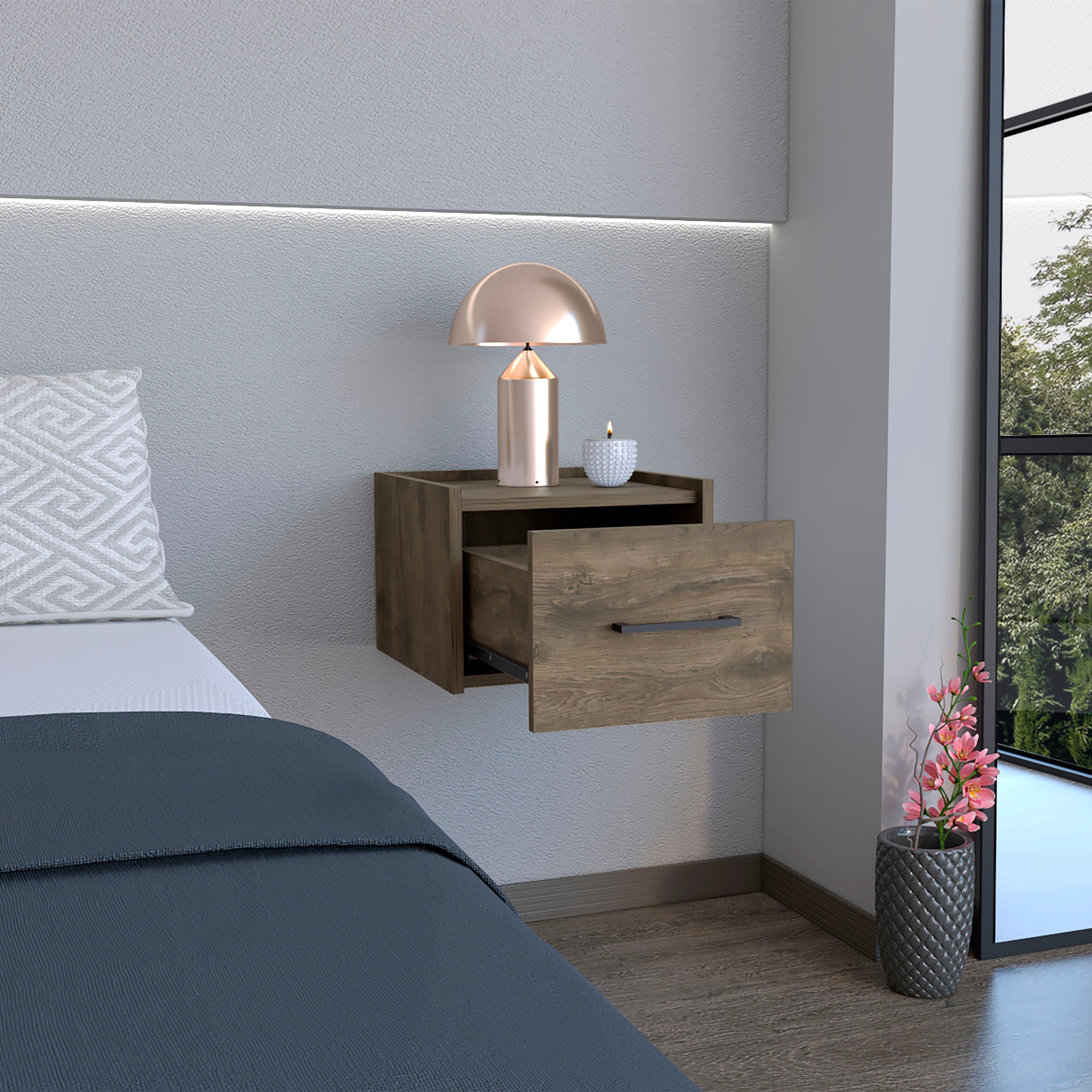 Floating Nightstand w/ Drawer, Dark Brown-American Furniture Outlet