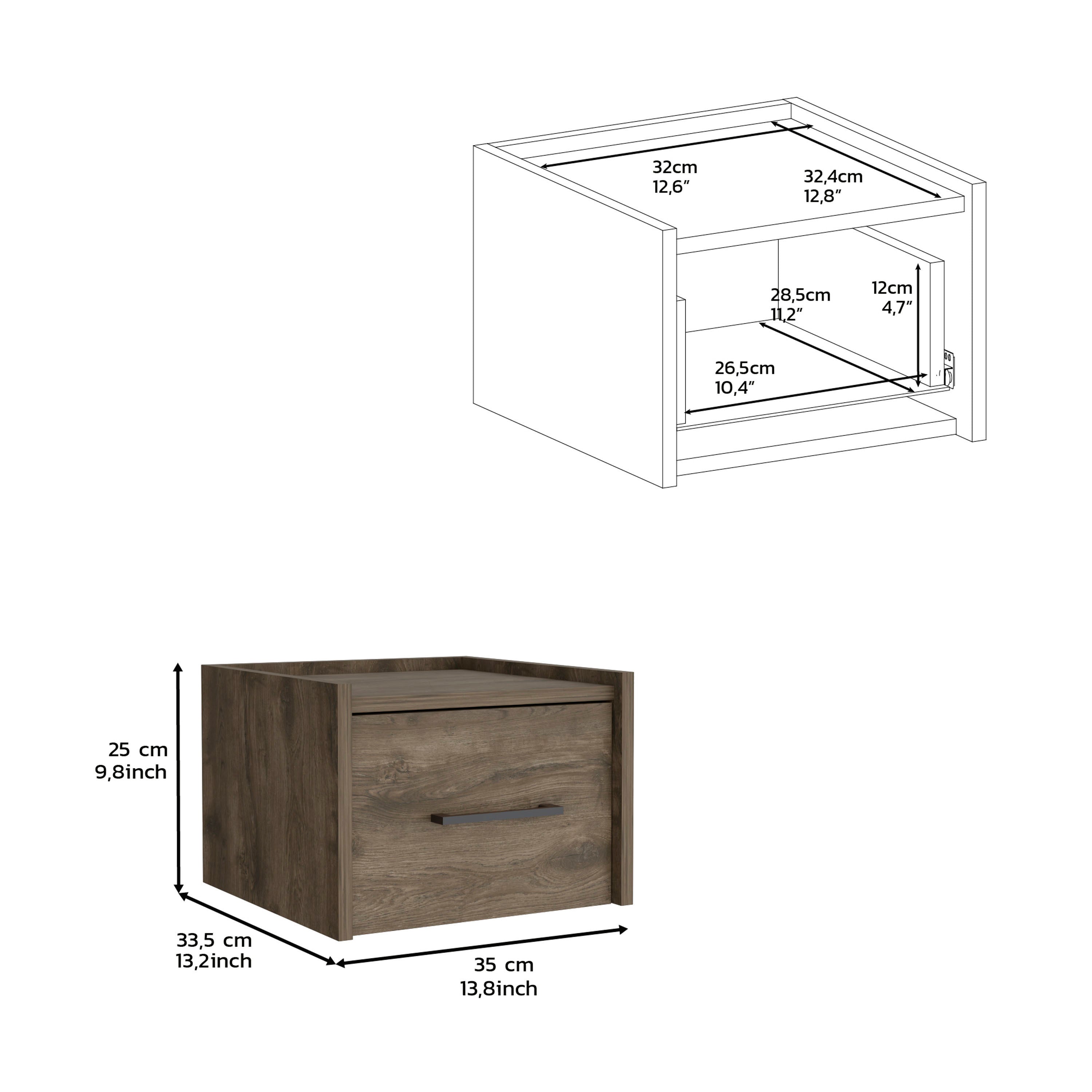 Floating Nightstand w/ Drawer, Dark Brown-American Furniture Outlet