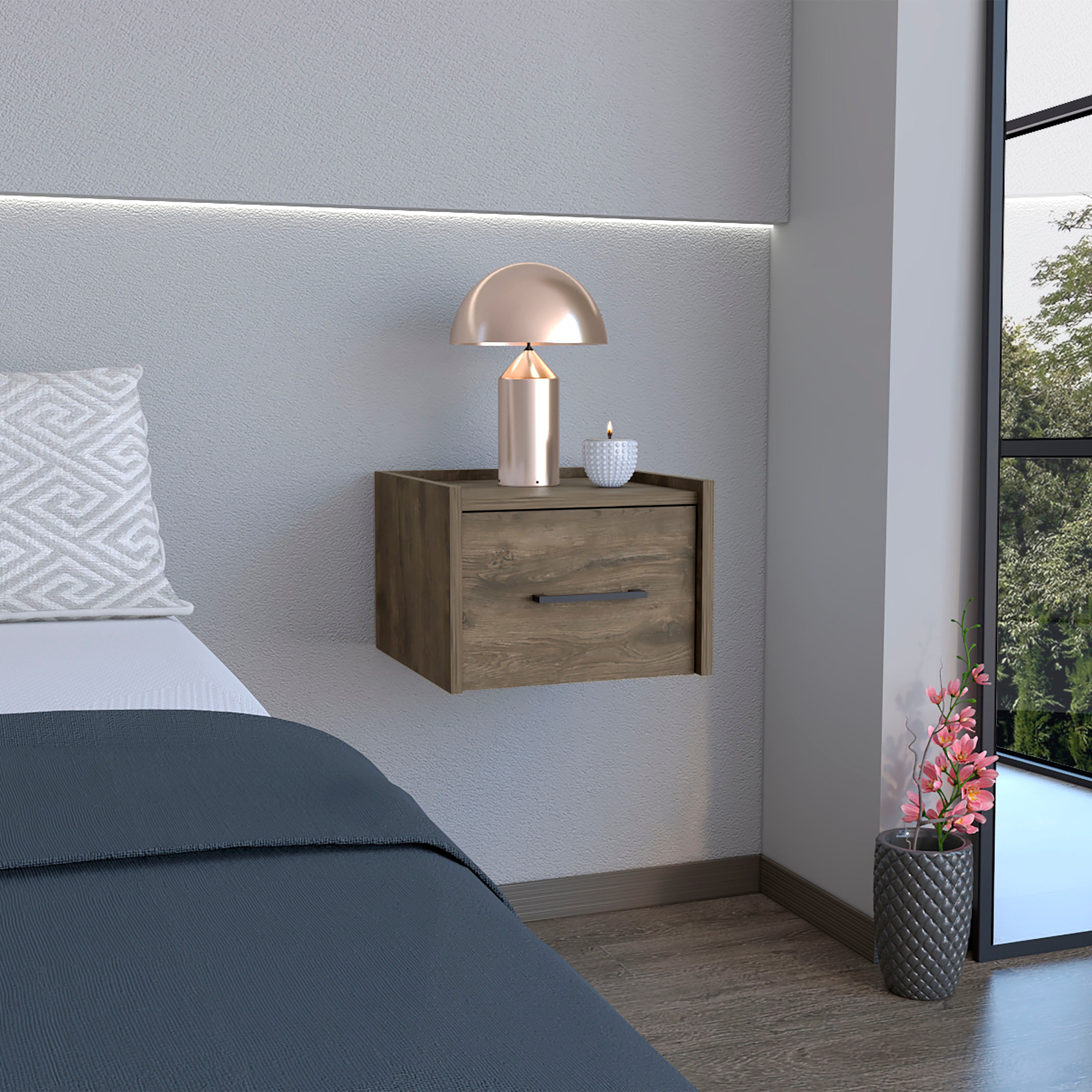 Floating Nightstand w/ Drawer, Dark Brown-American Furniture Outlet