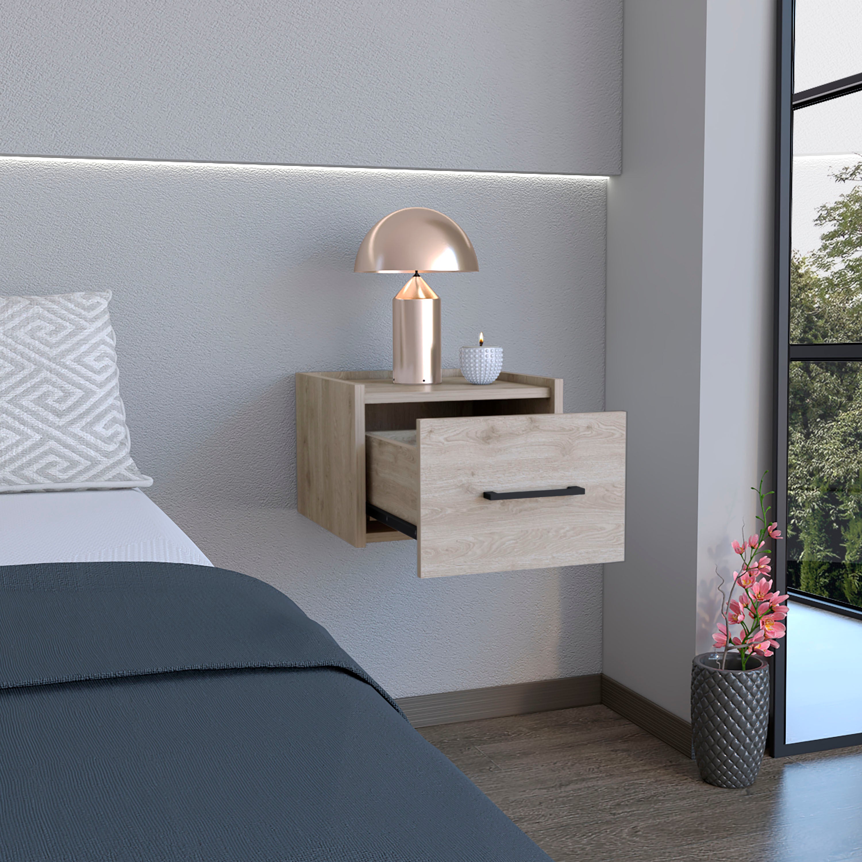 Floating Nightstand w/ Drawer, Light Gray-American Furniture Outlet
