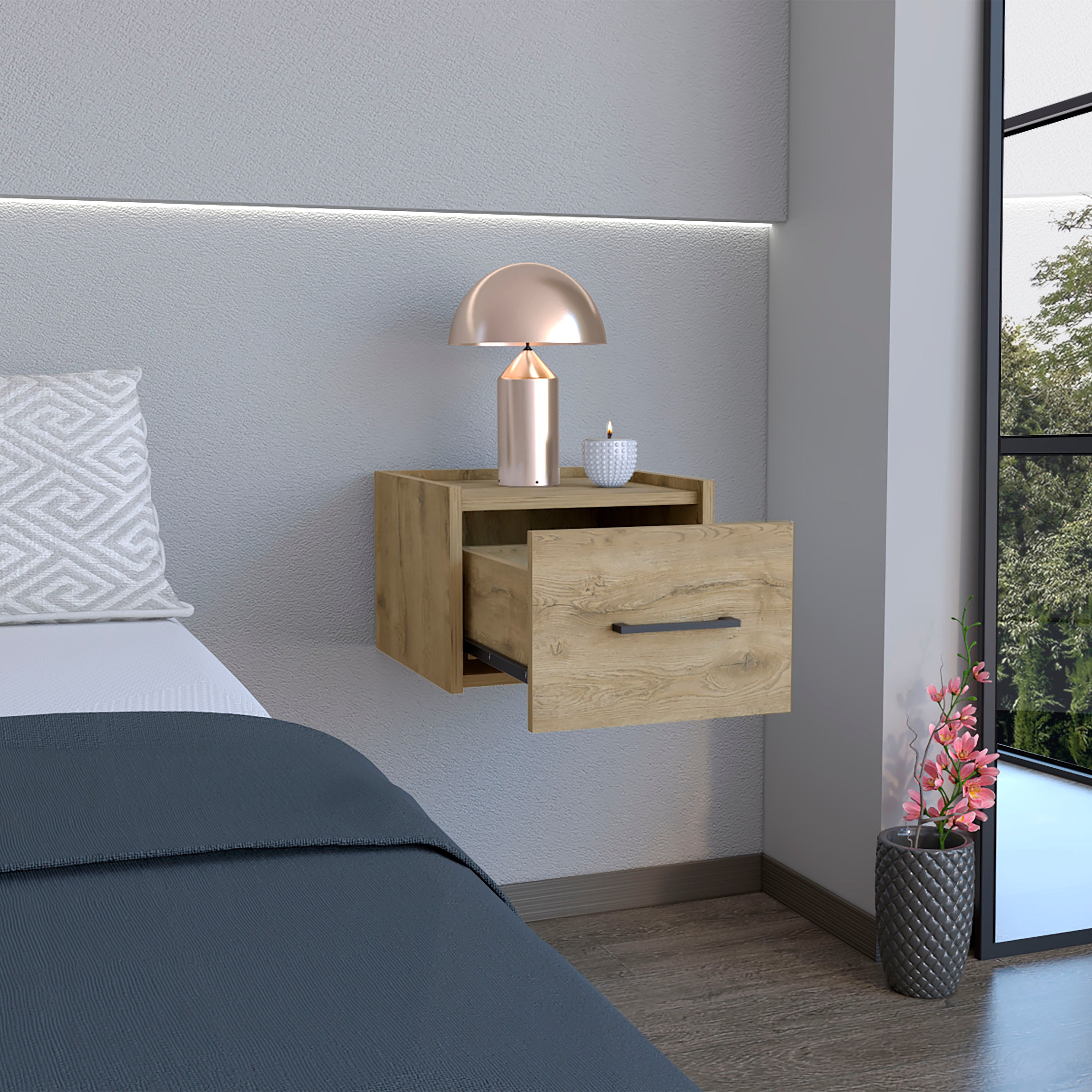 Floating Nightstand w/ Drawer, Macadamia-American Furniture Outlet