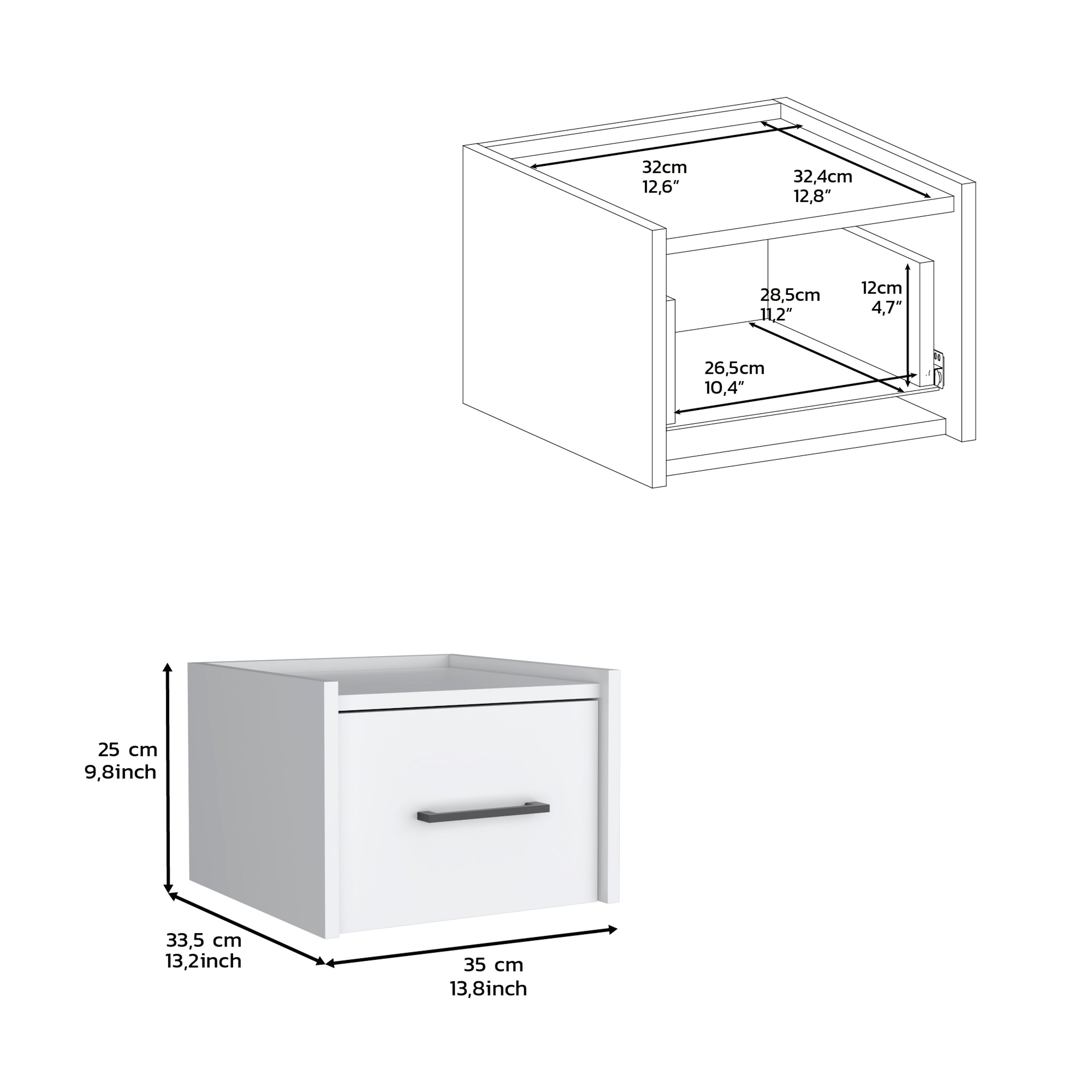 Floating Nightstand w/ Drawer - White-American Furniture Outlet
