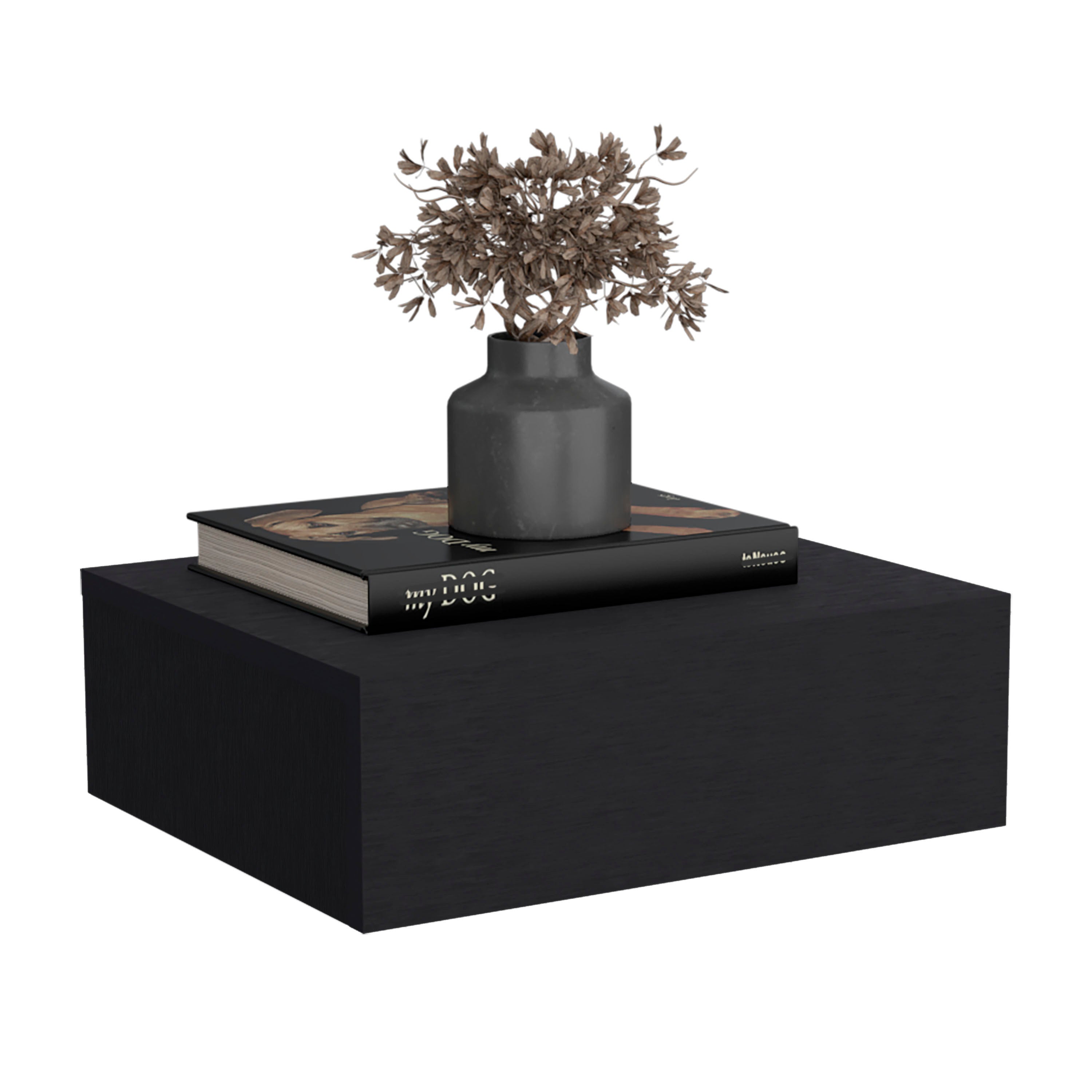 Floating Nightstand with Drawer - Black-American Furniture Outlet