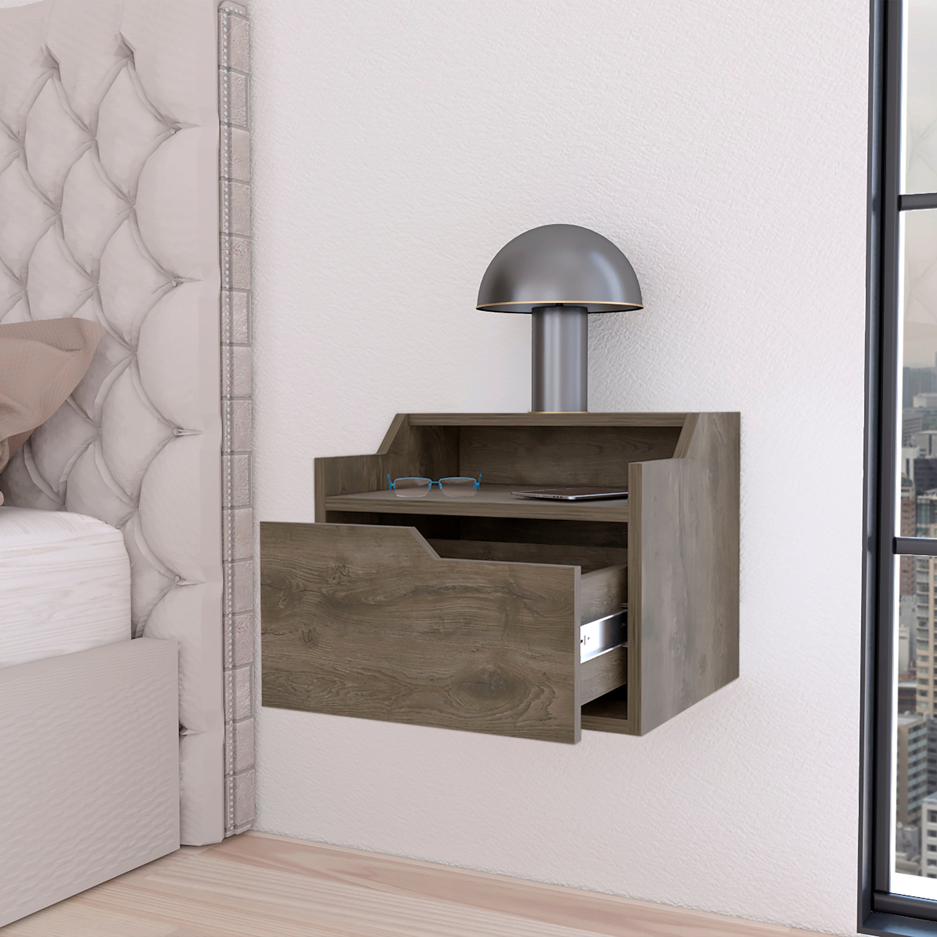 Florence Floating Nightstand w/ Drawer & Shelf-American Furniture Outlet
