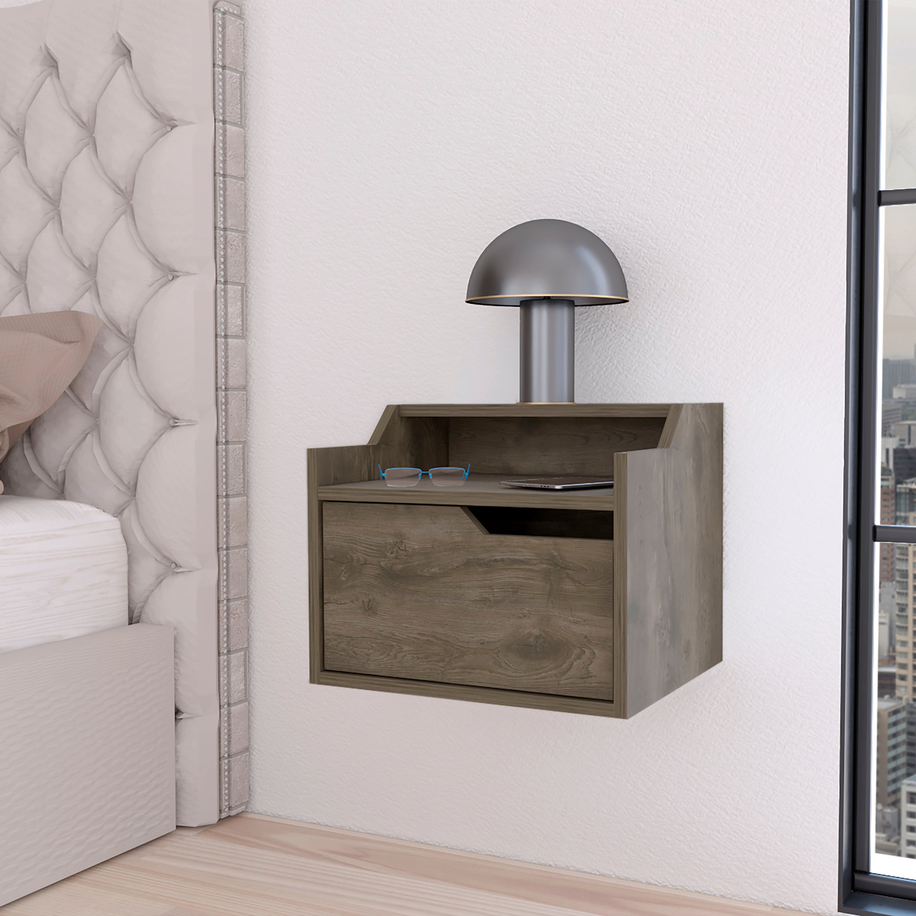 Florence Floating Nightstand w/ Drawer & Shelf-American Furniture Outlet