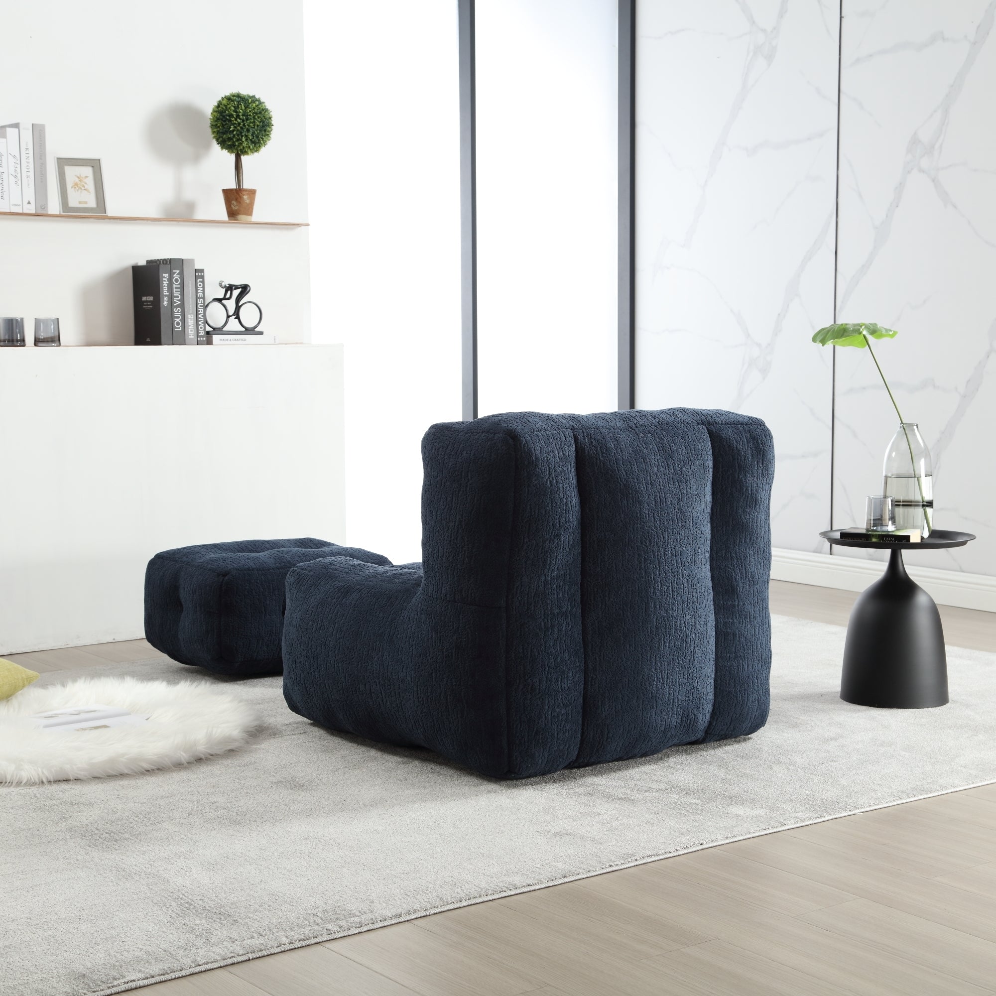 Fluffy Bean Bag Chair with Ottoman-American Furniture Outlet