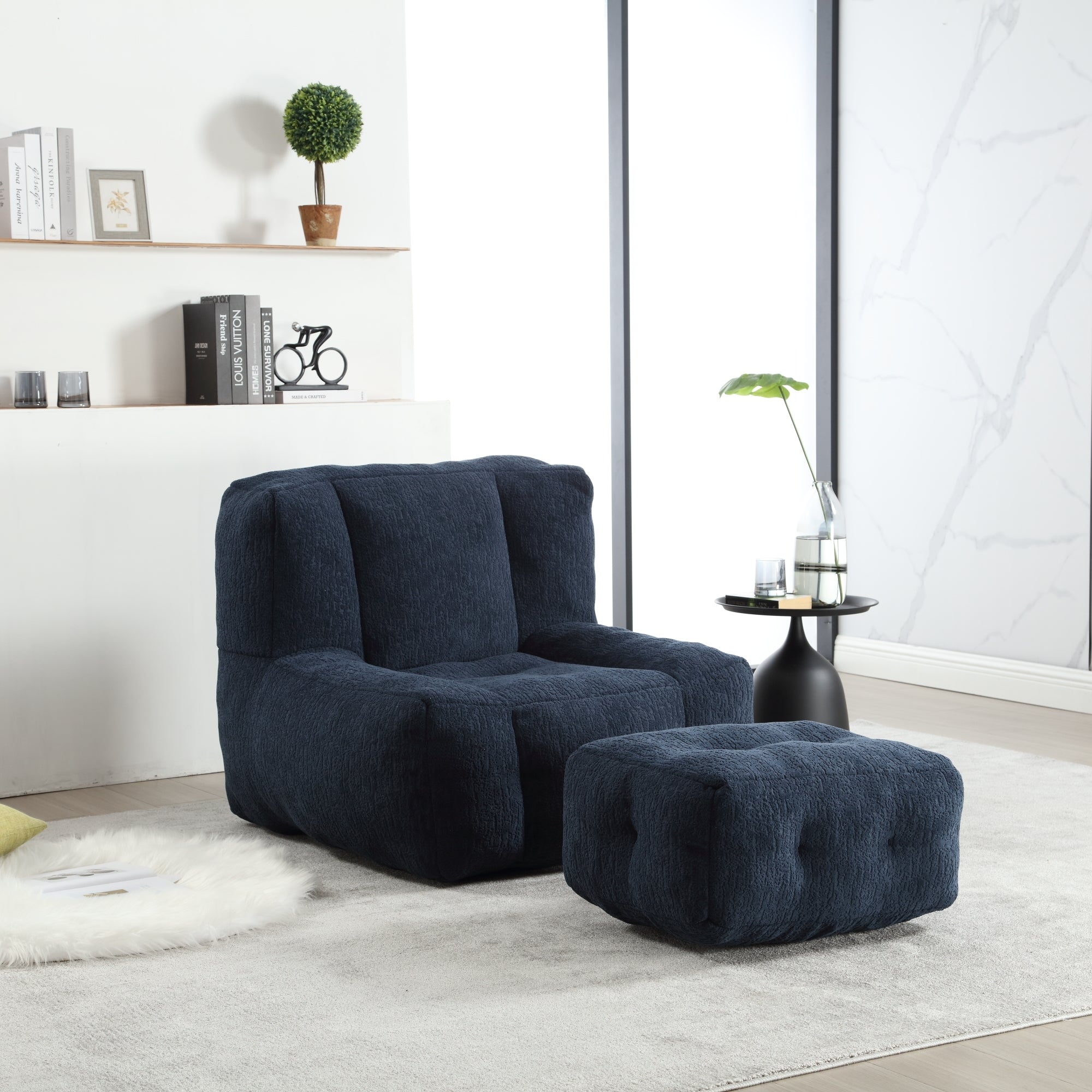 Fluffy Bean Bag Chair with Ottoman-American Furniture Outlet