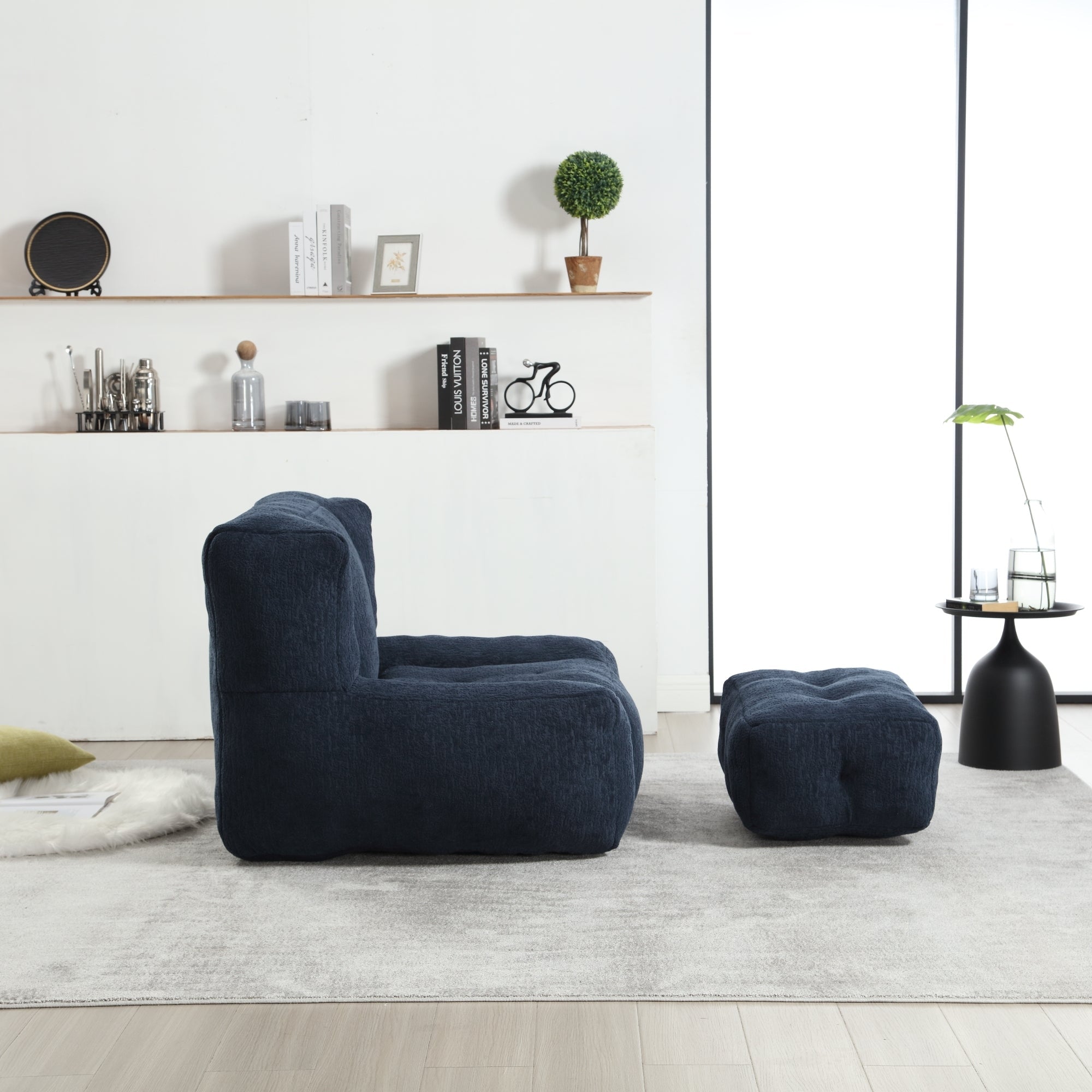 Fluffy Bean Bag Chair with Ottoman-American Furniture Outlet