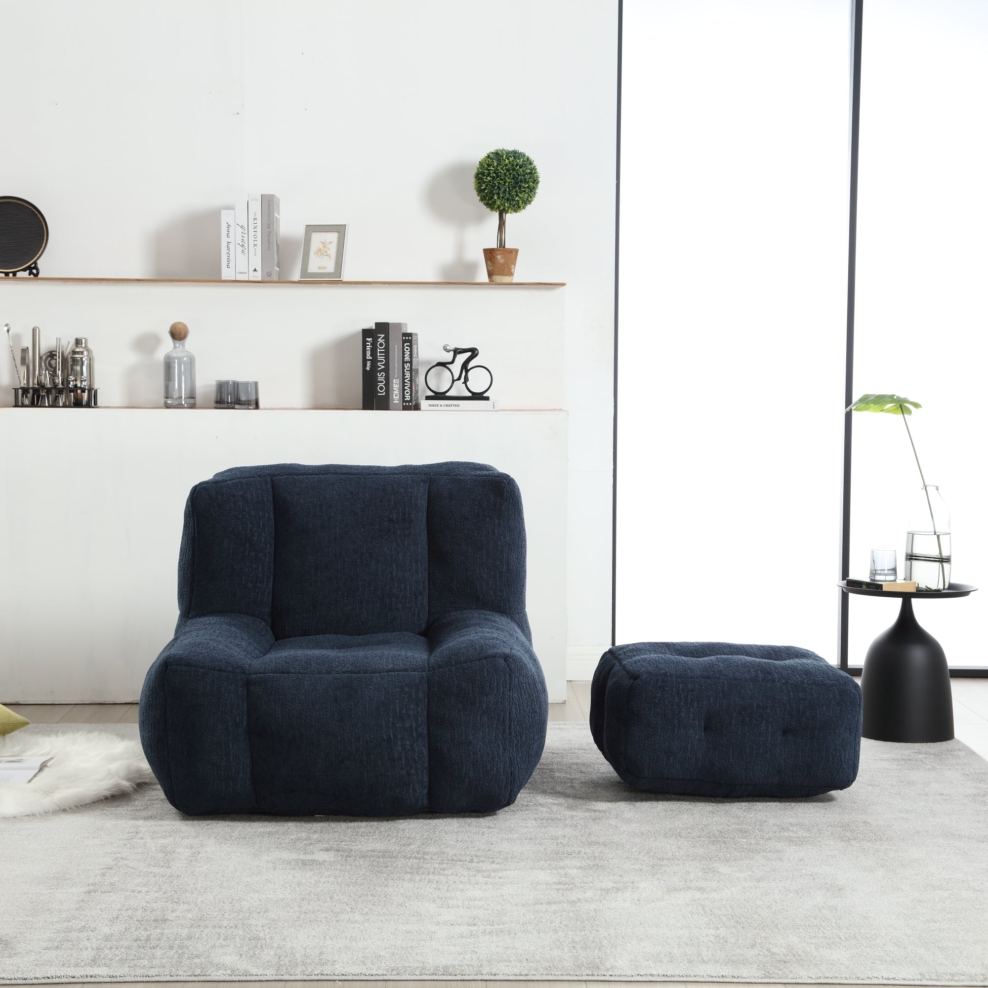 Fluffy Bean Bag Chair with Ottoman-American Furniture Outlet