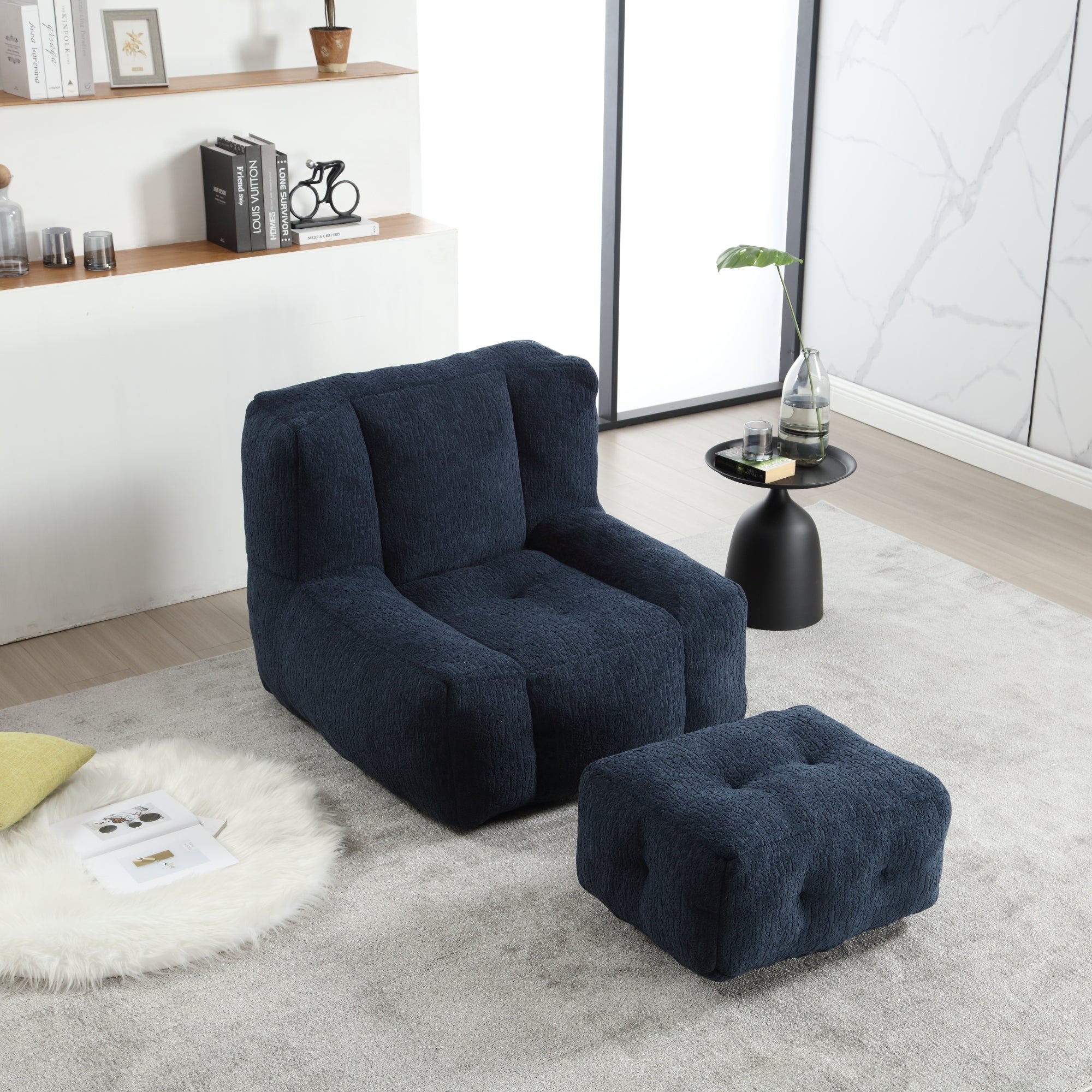 Fluffy Bean Bag Chair with Ottoman-American Furniture Outlet