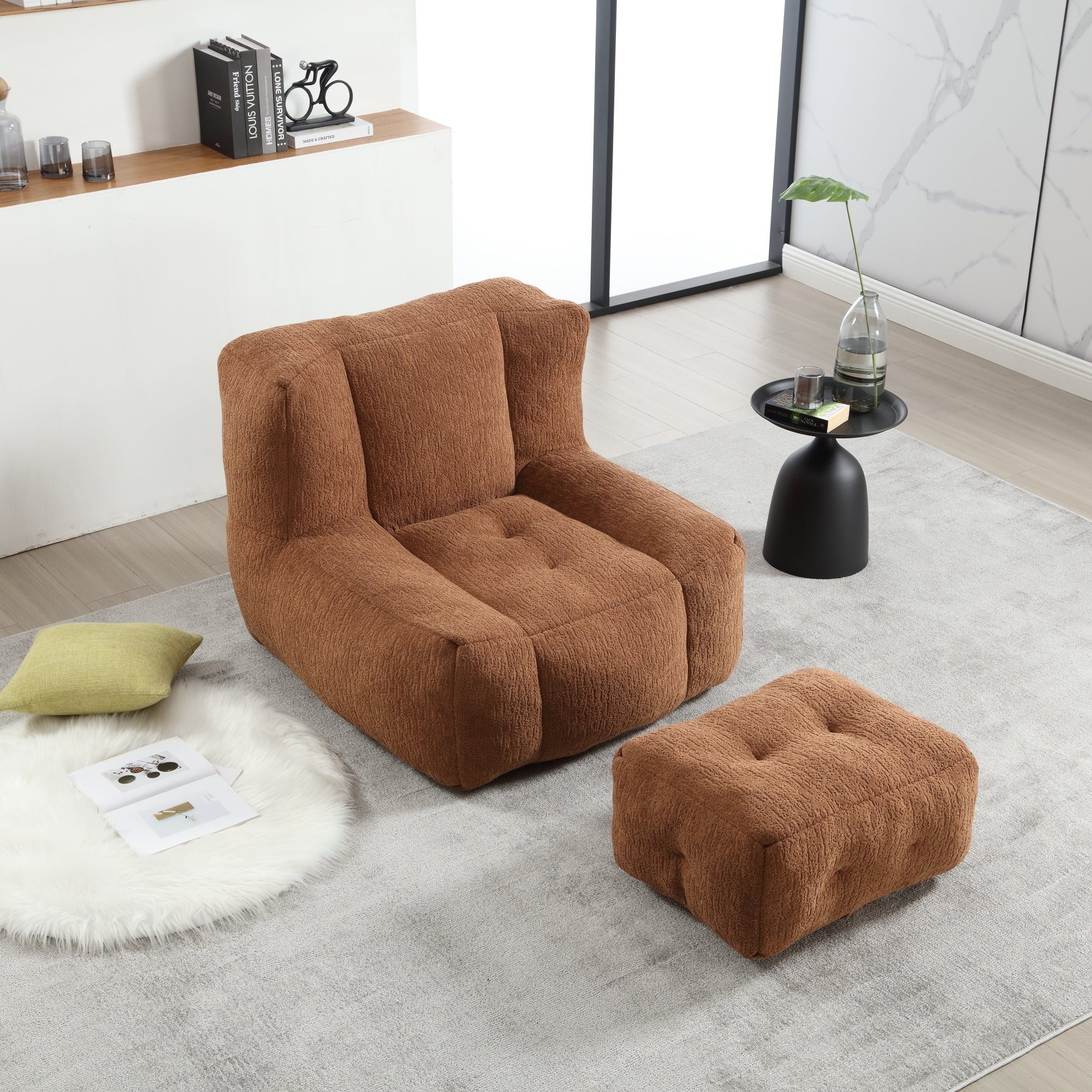 Fluffy Bean Bag Chair with Ottoman | Lazy Sofa-American Furniture Outlet