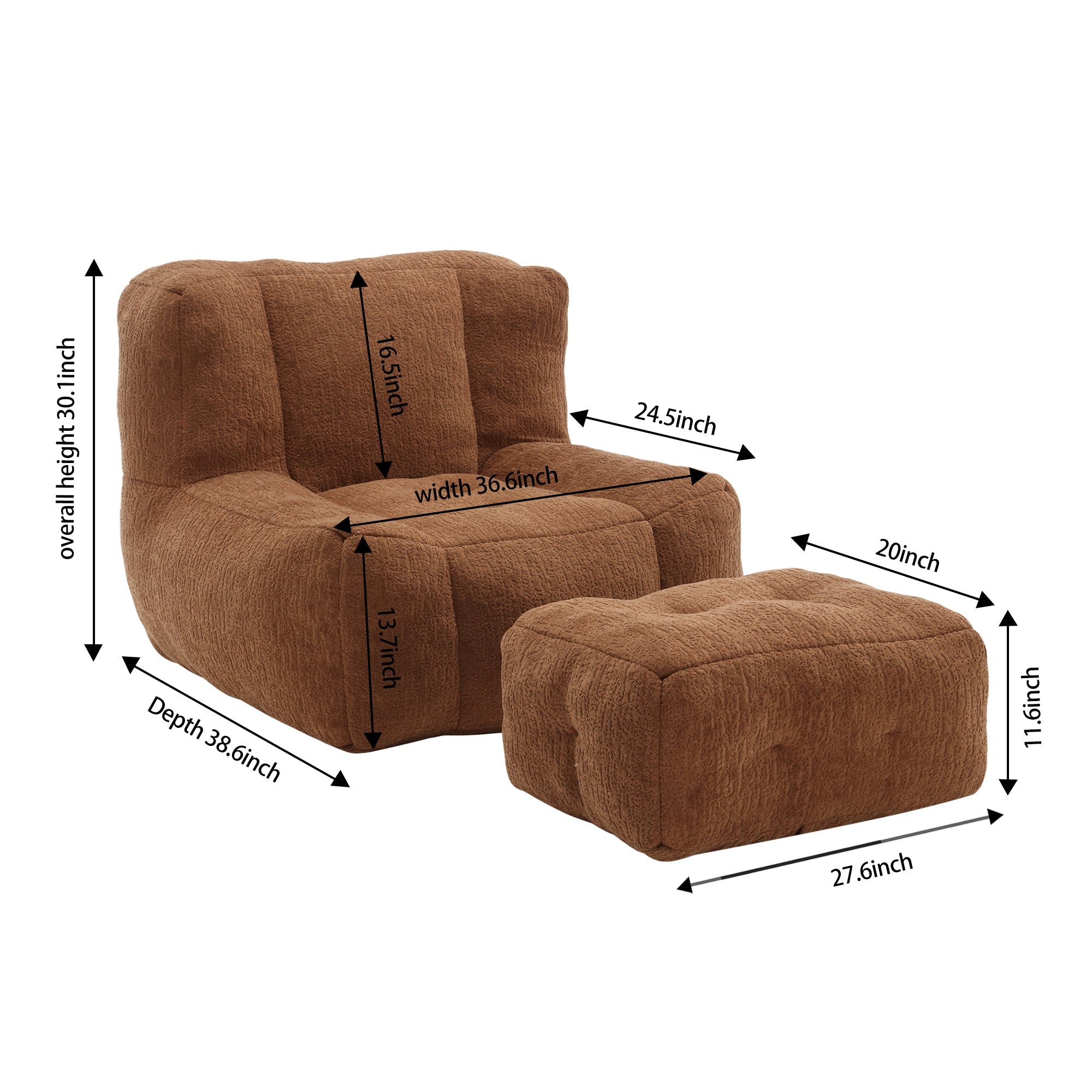 Fluffy Bean Bag Chair with Ottoman | Lazy Sofa-American Furniture Outlet