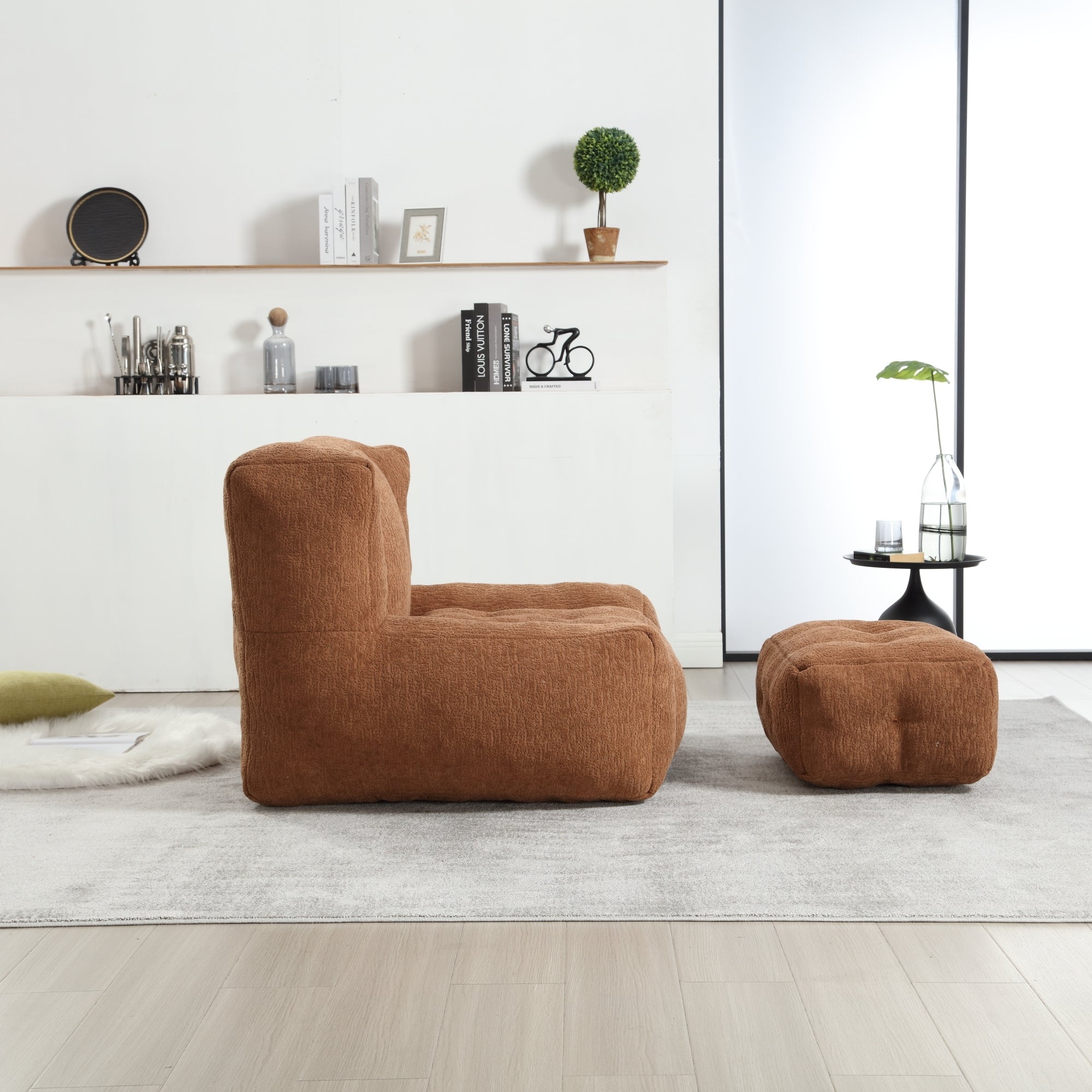 Fluffy Bean Bag Chair with Ottoman | Lazy Sofa-American Furniture Outlet