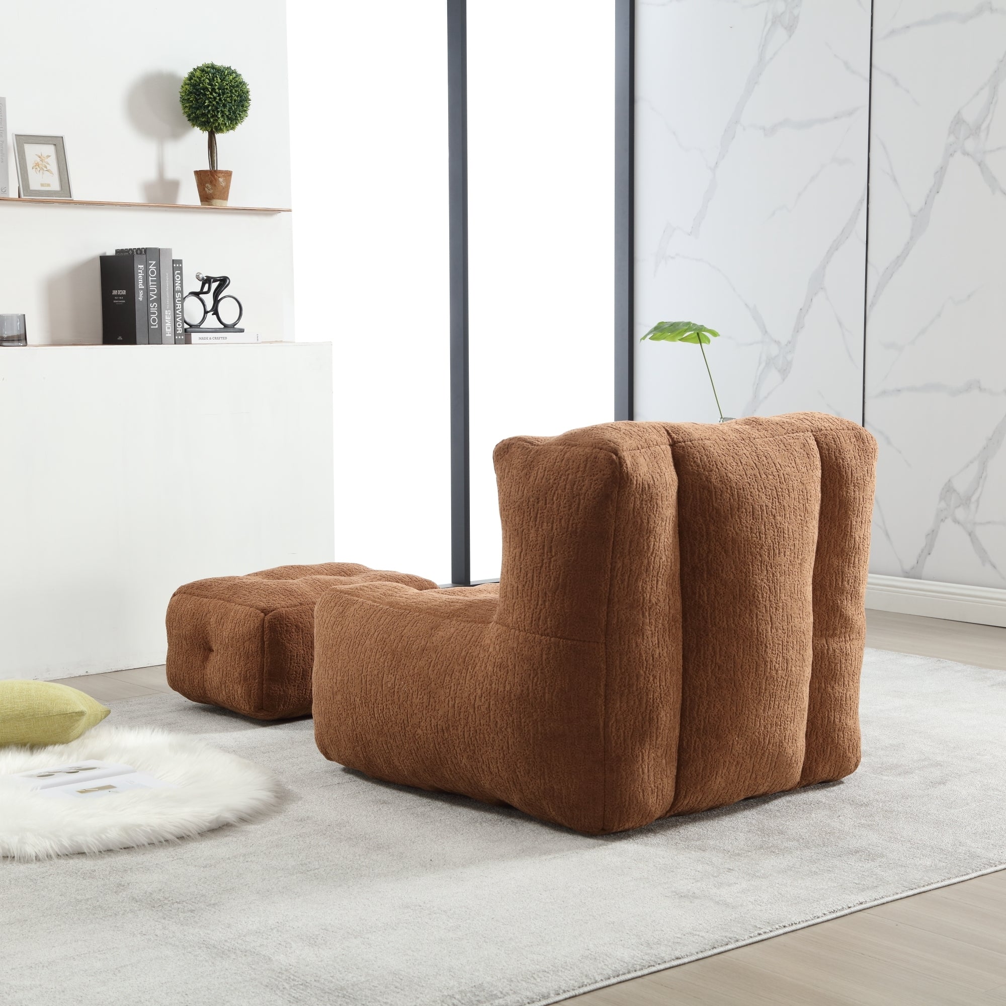 Fluffy Bean Bag Chair with Ottoman | Lazy Sofa-American Furniture Outlet