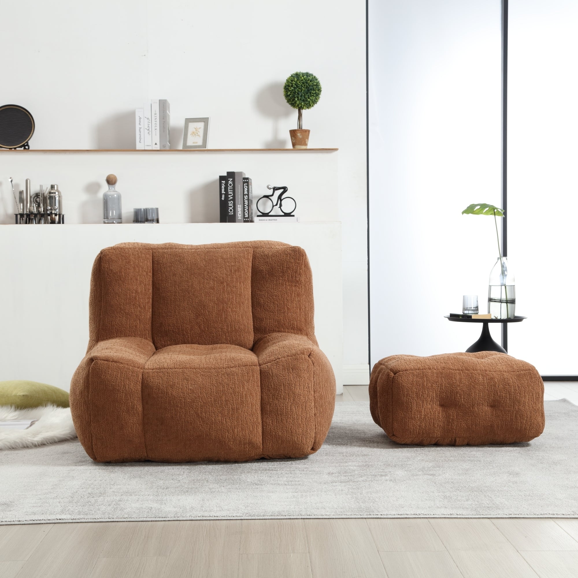 Fluffy Bean Bag Chair with Ottoman | Lazy Sofa-American Furniture Outlet