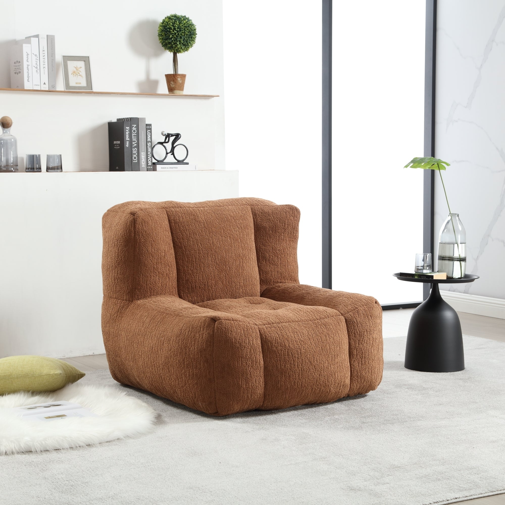 Fluffy Bean Bag Chair with Ottoman | Lazy Sofa-American Furniture Outlet