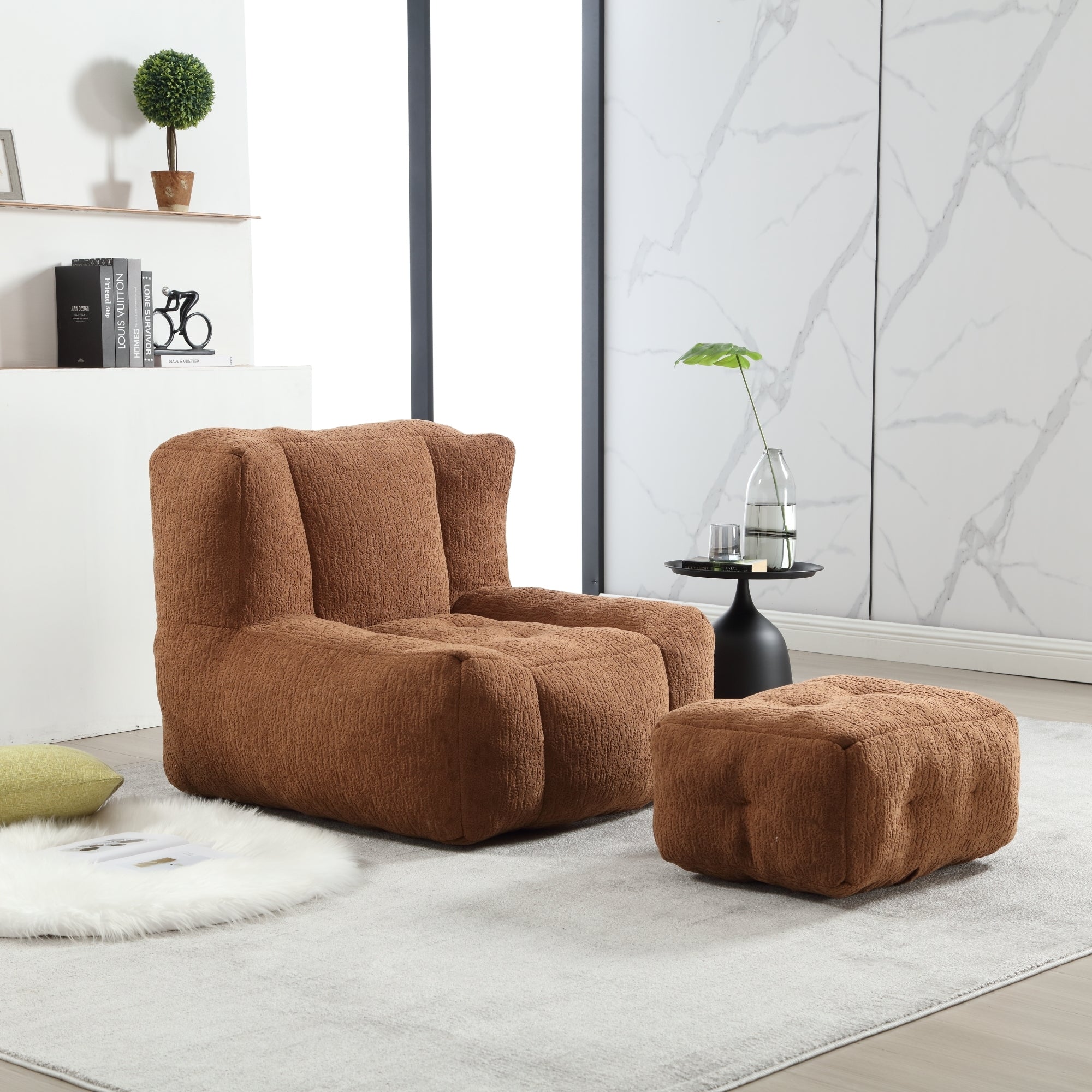 Fluffy Bean Bag Chair with Ottoman | Lazy Sofa-American Furniture Outlet