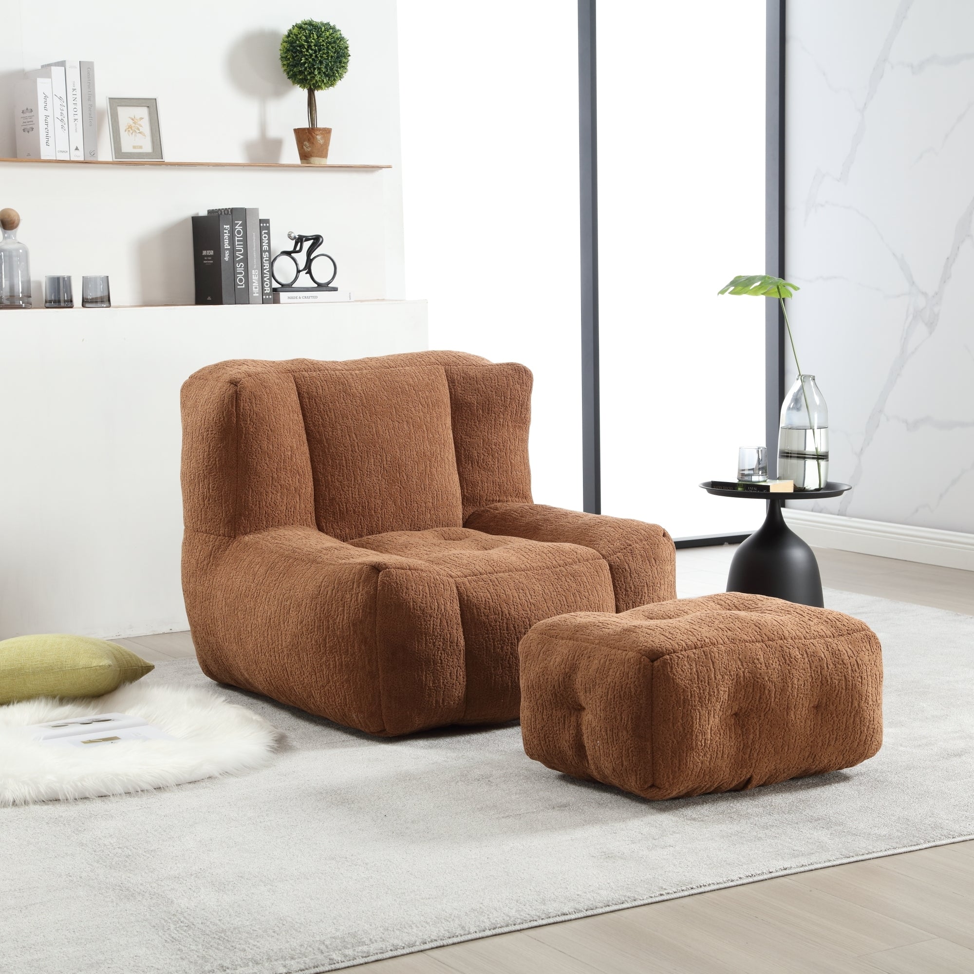 Fluffy Bean Bag Chair with Ottoman | Lazy Sofa-American Furniture Outlet