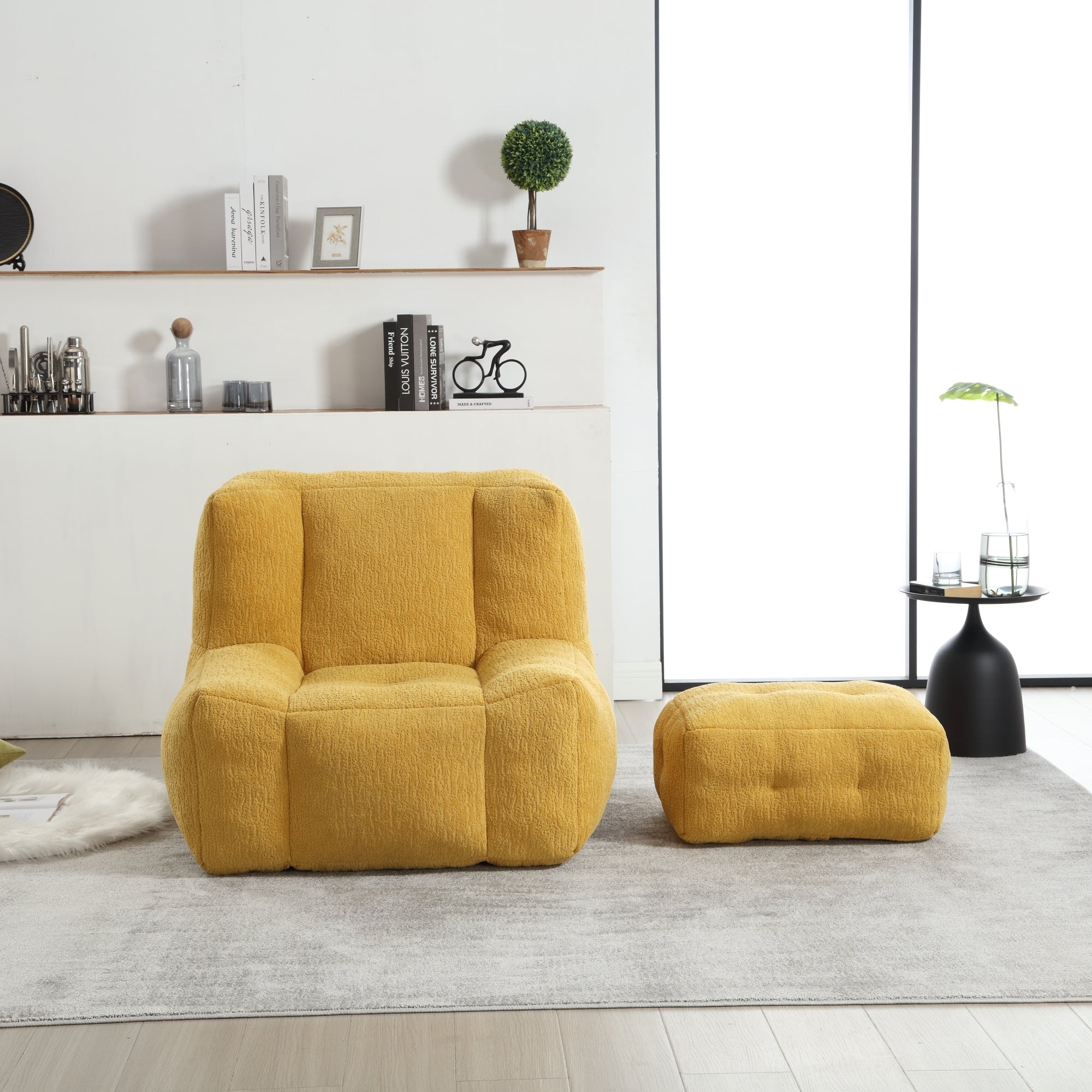 Fluffy Bean Bag Chair with Ottoman - Soft & Comfy-American Furniture Outlet