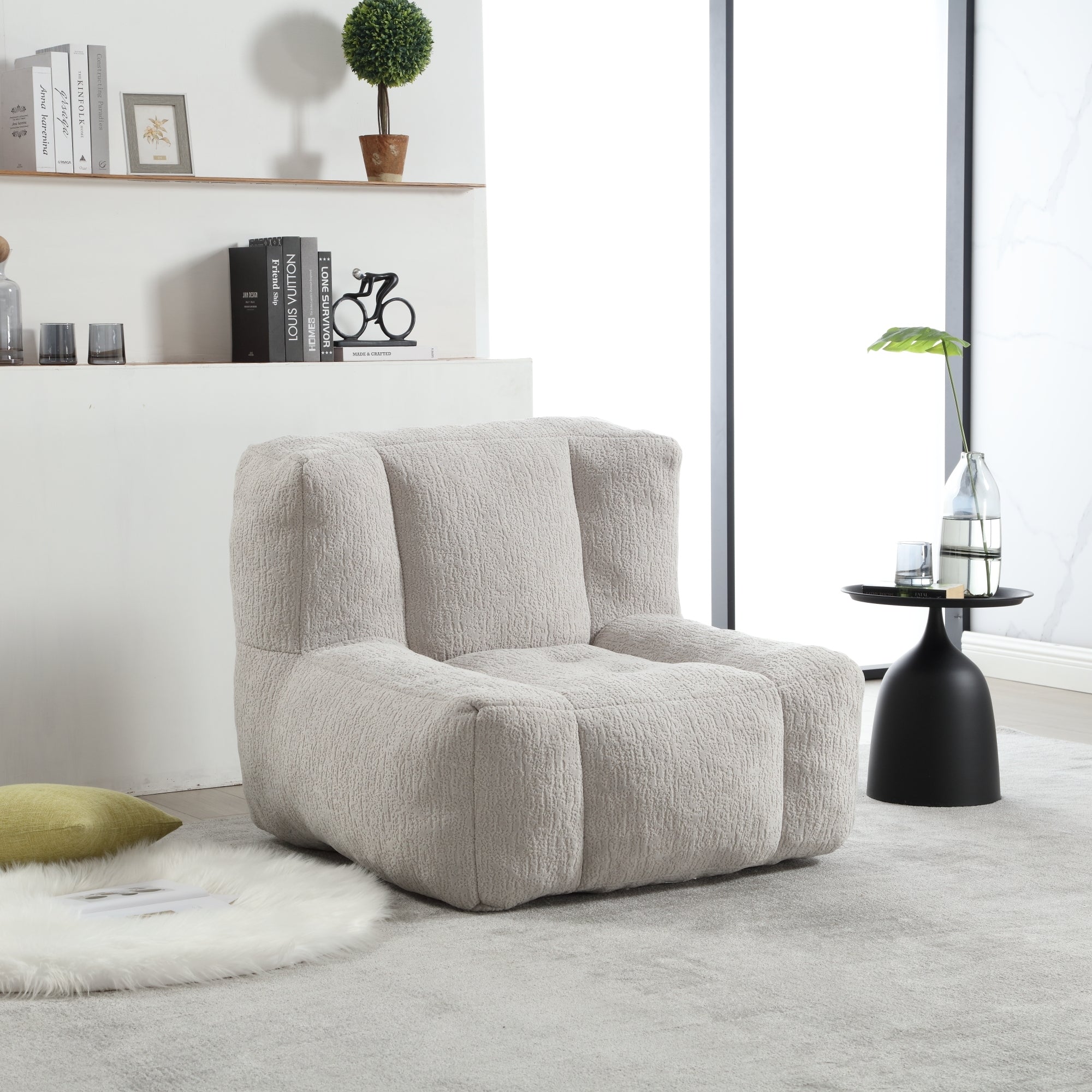 Fluffy Bean Bag Chair with Ottoman | Soft & Comfy-American Furniture Outlet