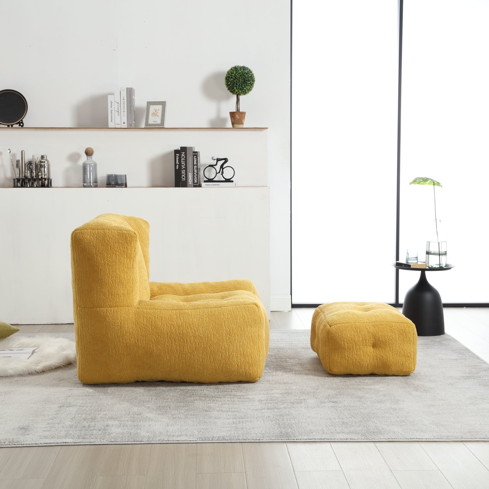 Fluffy Bean Bag Chair with Ottoman - Soft & Comfy-American Furniture Outlet