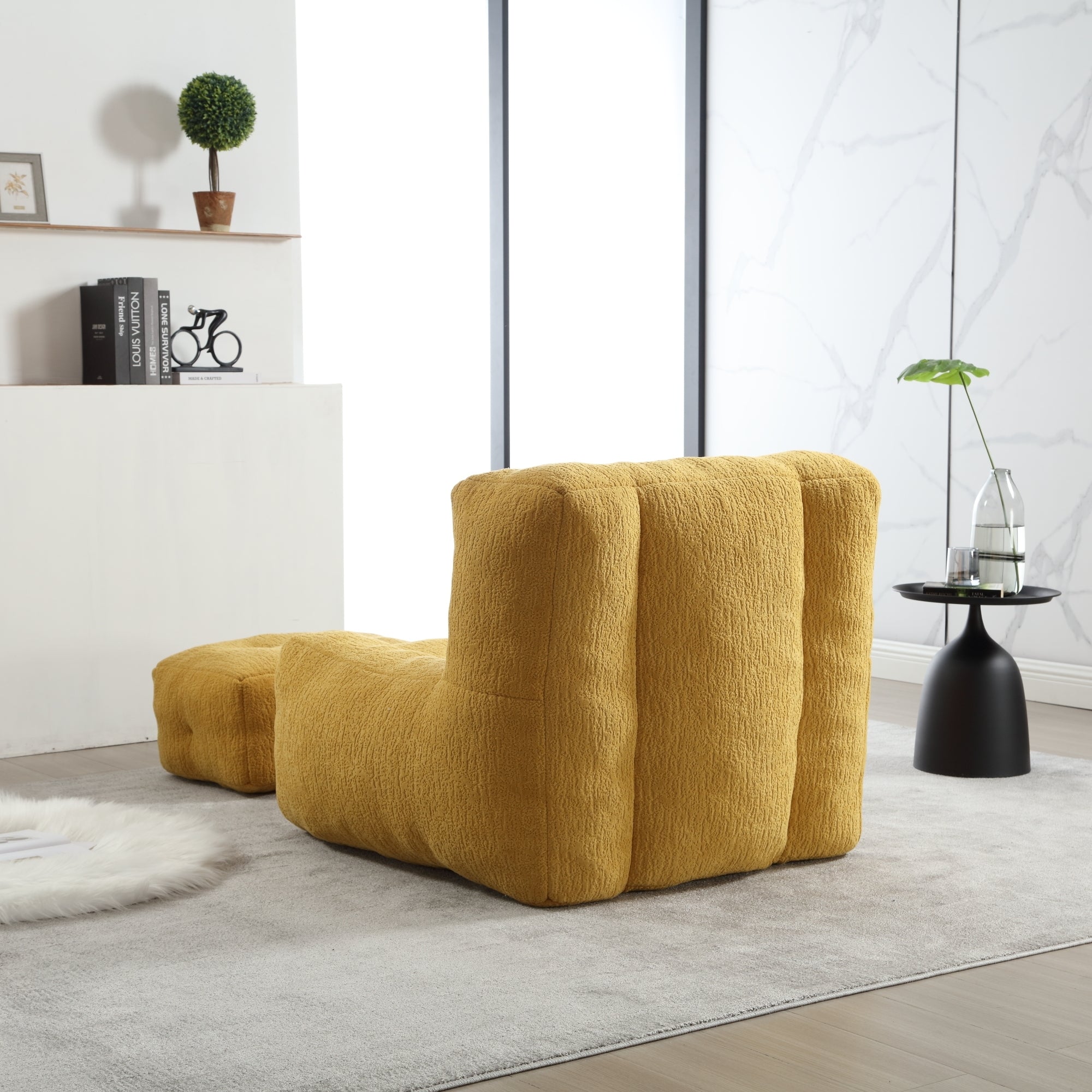 Fluffy Bean Bag Chair with Ottoman - Soft & Comfy-American Furniture Outlet