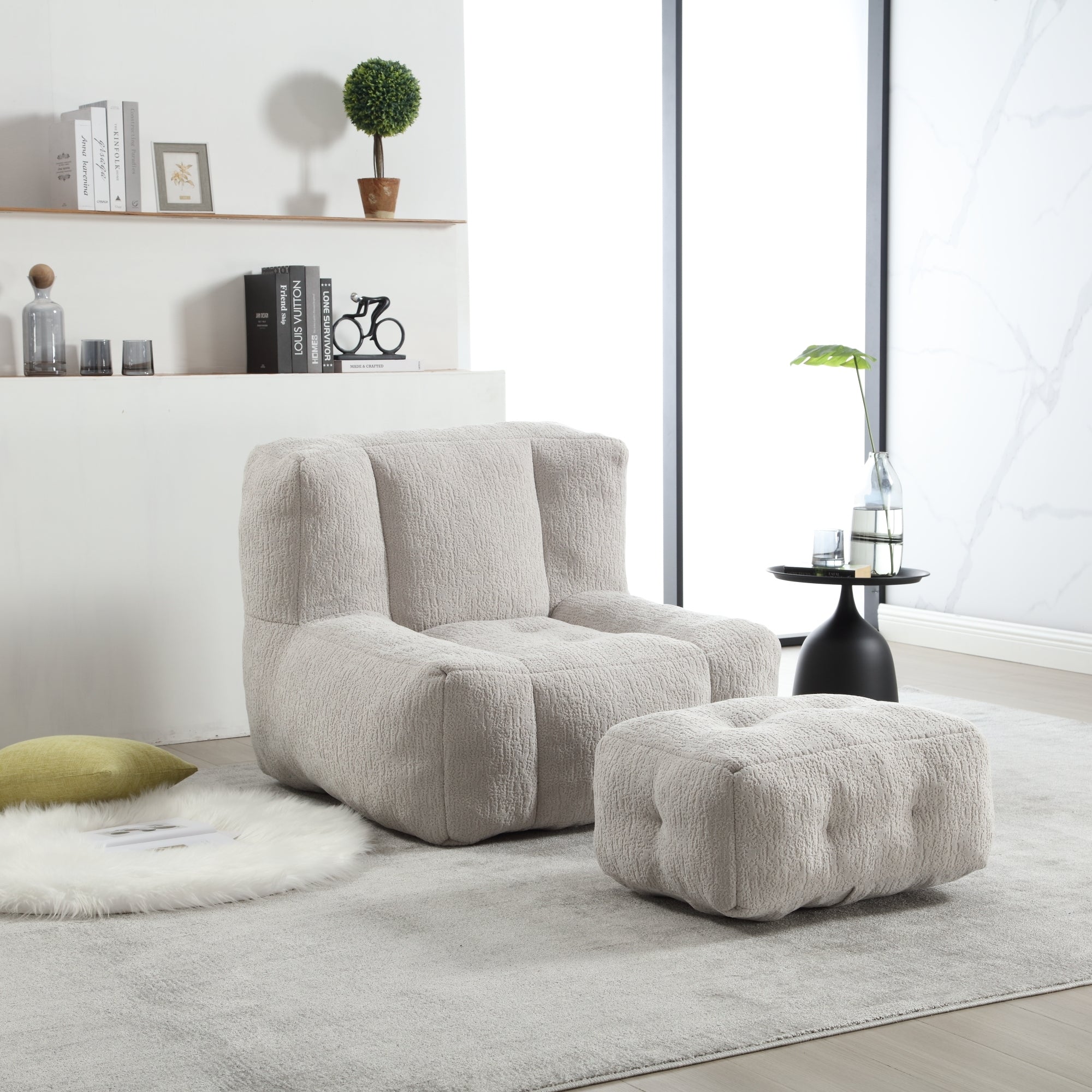 Fluffy Bean Bag Chair with Ottoman | Soft & Comfy-American Furniture Outlet