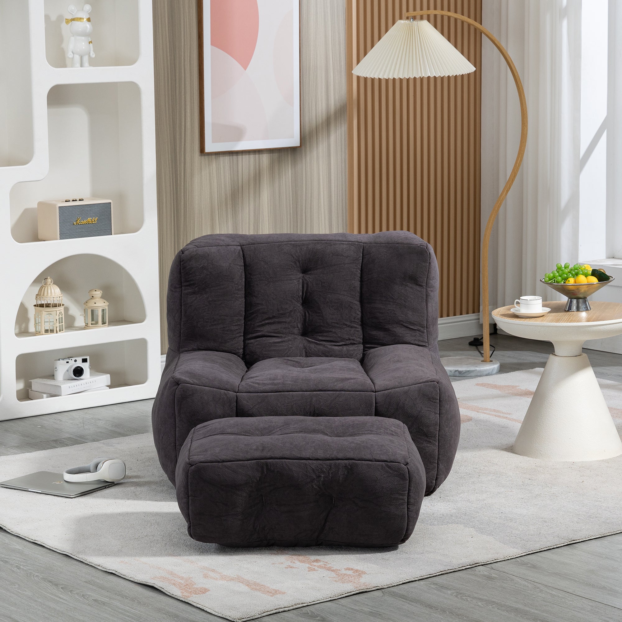 Fluffy Bean Bag Chair with Ottoman | Soft & Comfy-American Furniture Outlet