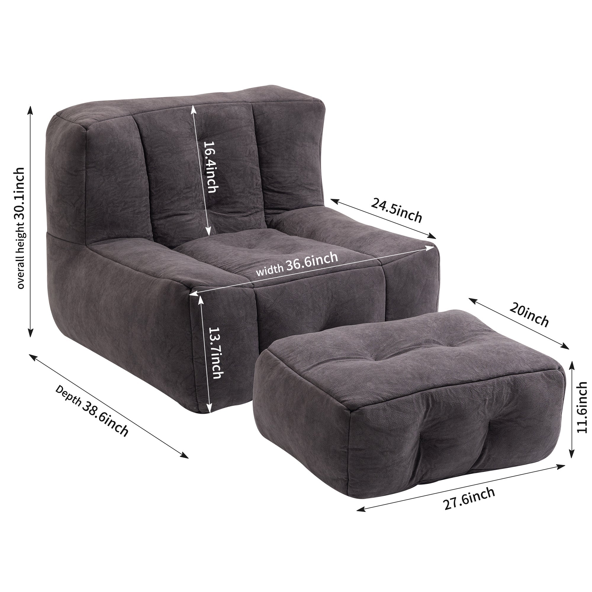 Fluffy Bean Bag Chair with Ottoman | Soft & Comfy-American Furniture Outlet