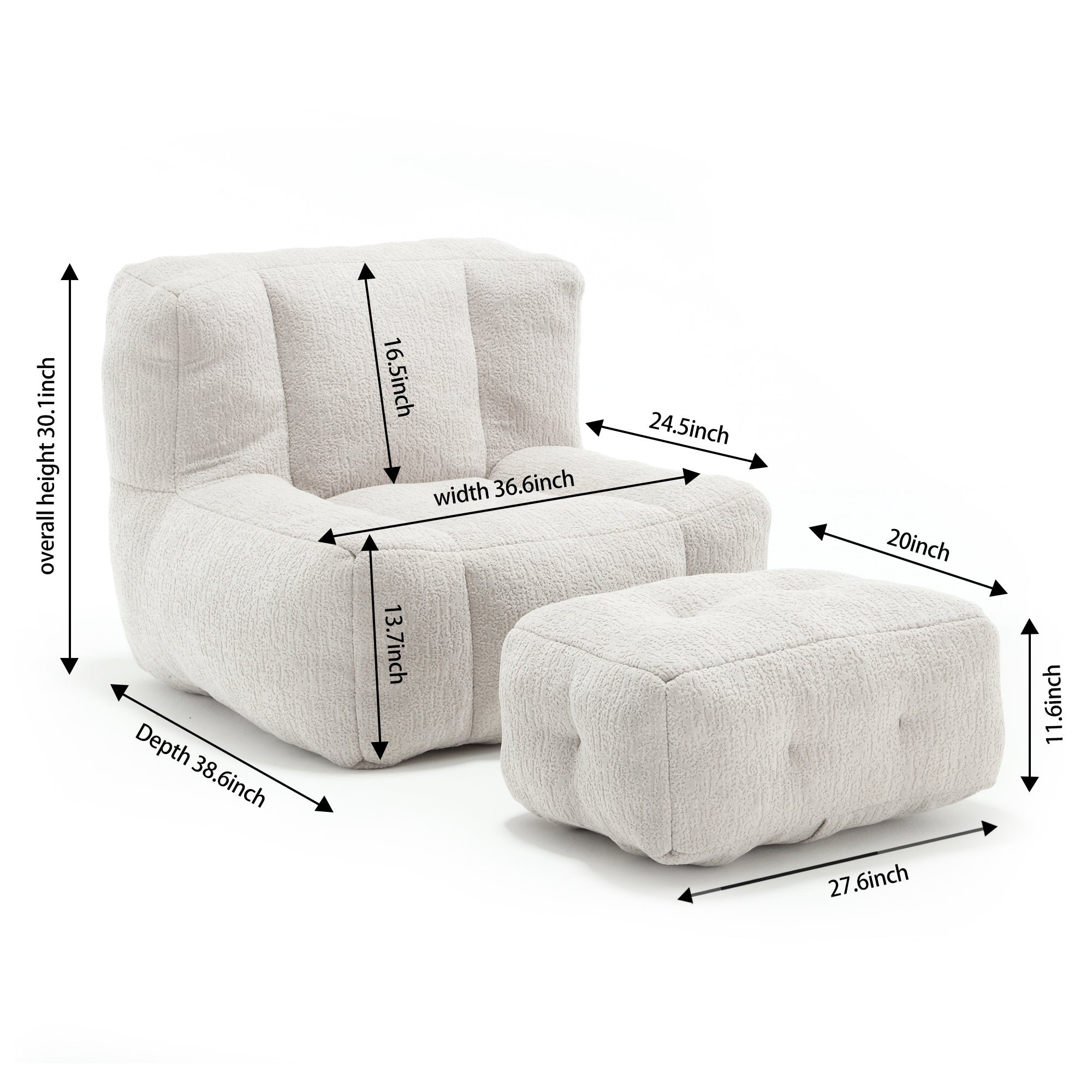 Fluffy Bean Bag Chair with Ottoman | Soft & Comfy-American Furniture Outlet